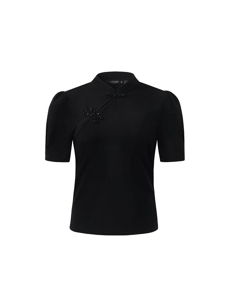 Mandarin Collared Knitted Top And Short Mamianqun Two-Piece Set Product Image
