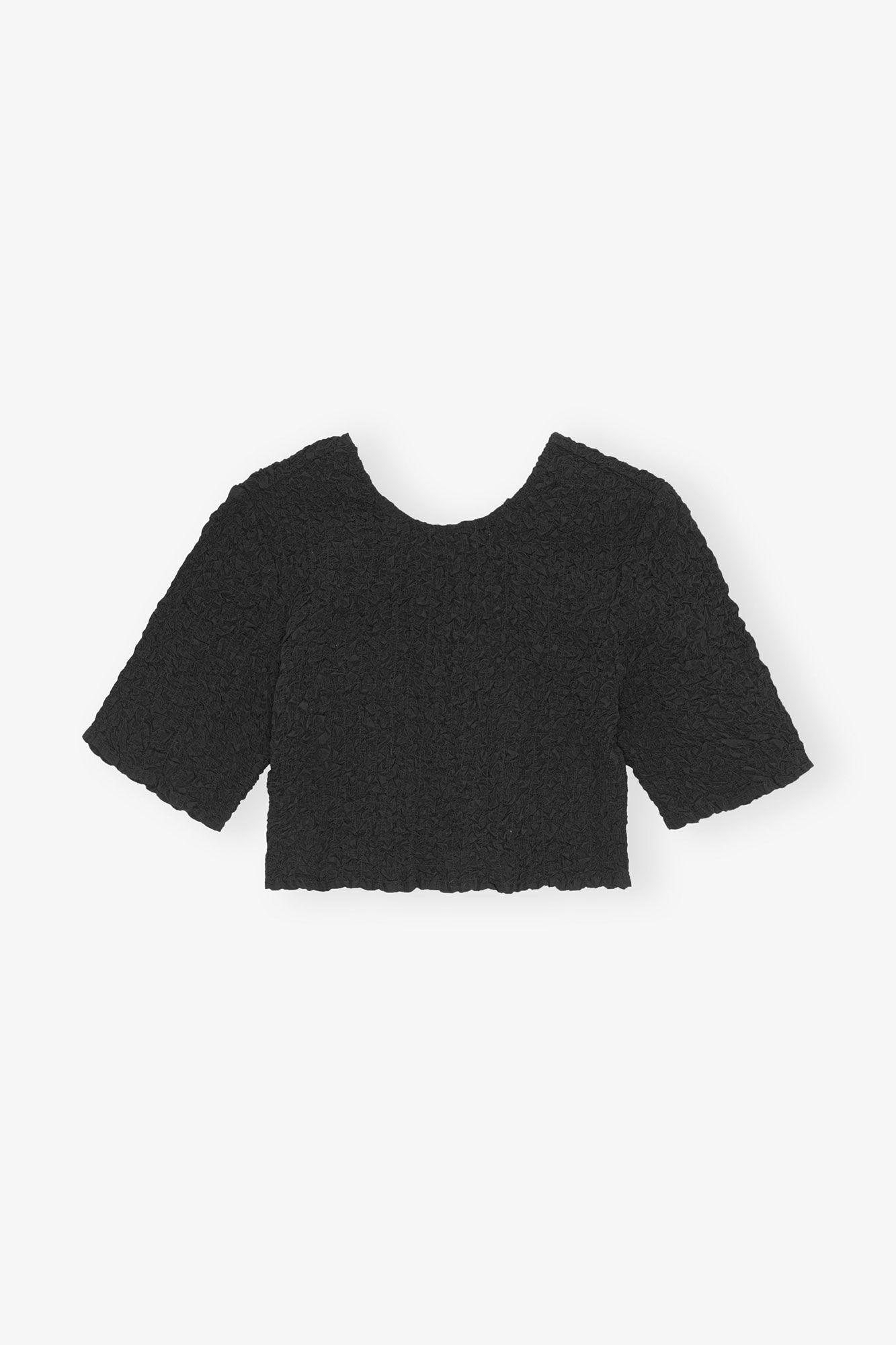 Black Cotton Poplin O-neck Cropped Smock Top Product Image