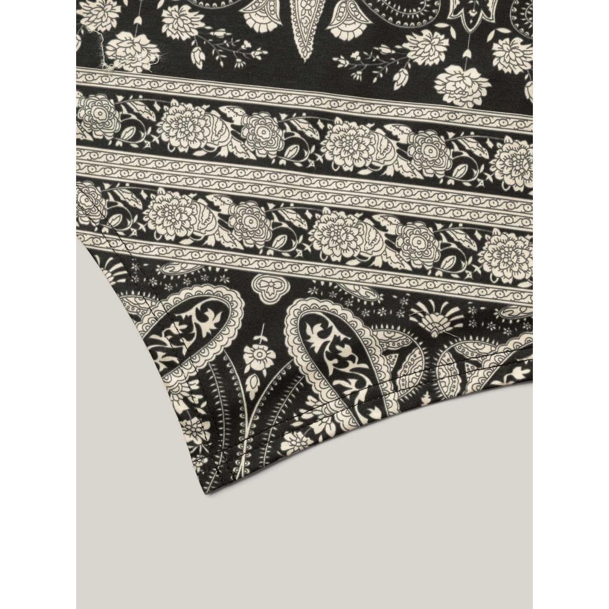 Plus Size Boho Print Flared Tank Top Women Black Casual Asymmetrical Round Neck Everyday Tank Tops Camis BloomChic 14-16/1X Product Image