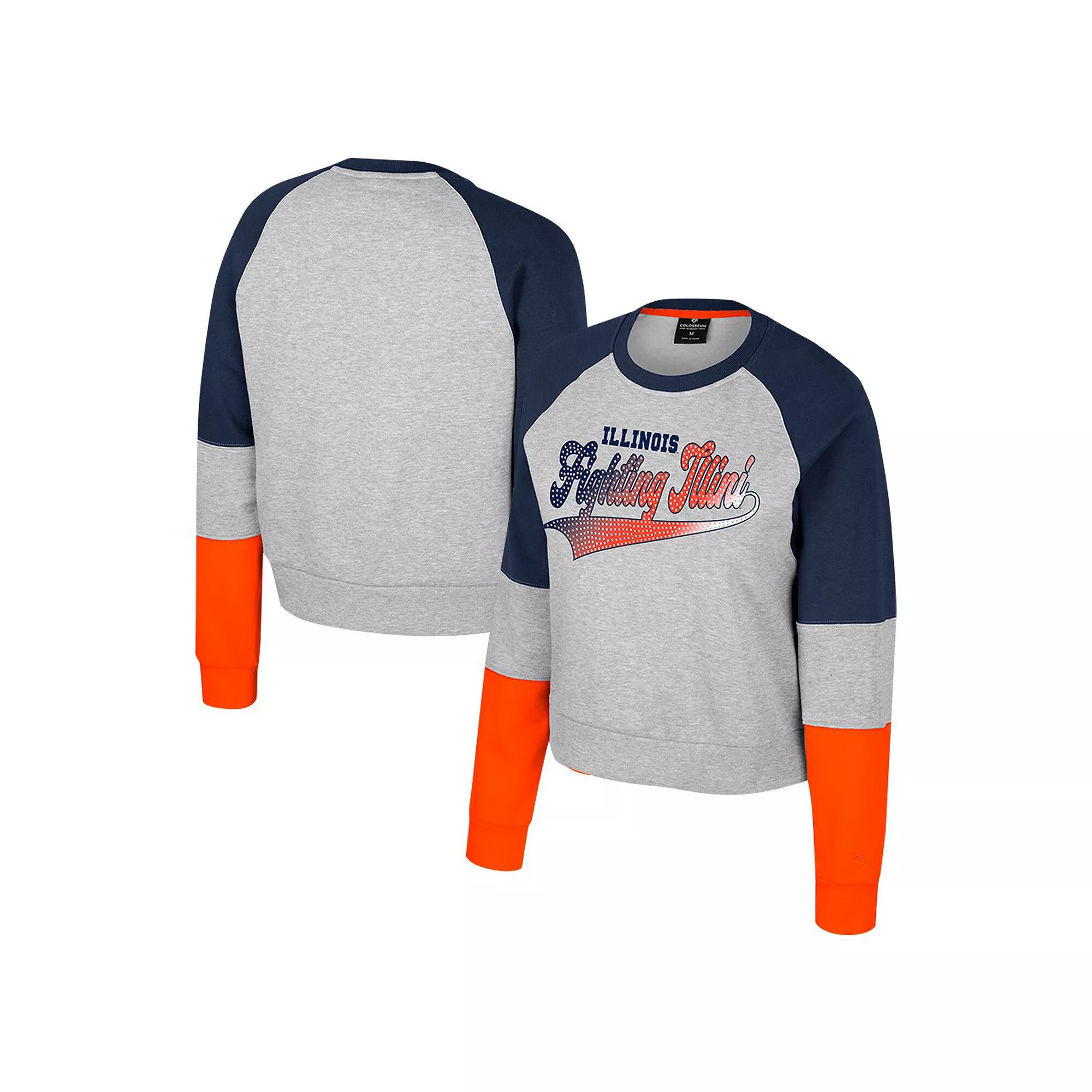 Women's Colosseum Heather Gray Illinois Fighting Illini Katinka Rhinestone Scoop Neck Pullover Sweatshirt, Size: XXL, Grey Product Image