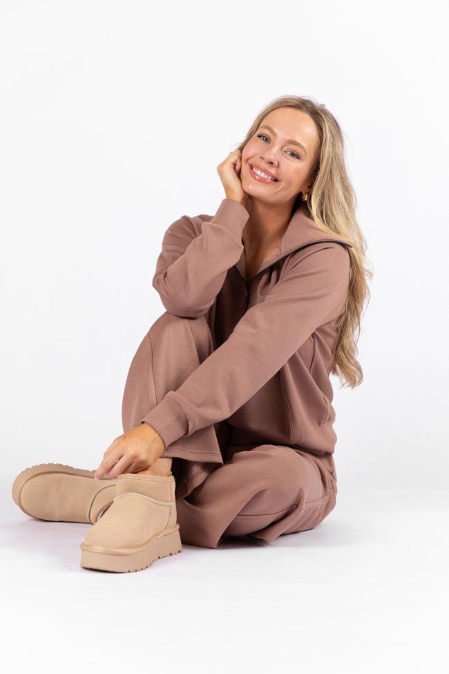 Lets Just Stay Heather Grey Quarter Zip Knit Pullover SALE Product Image