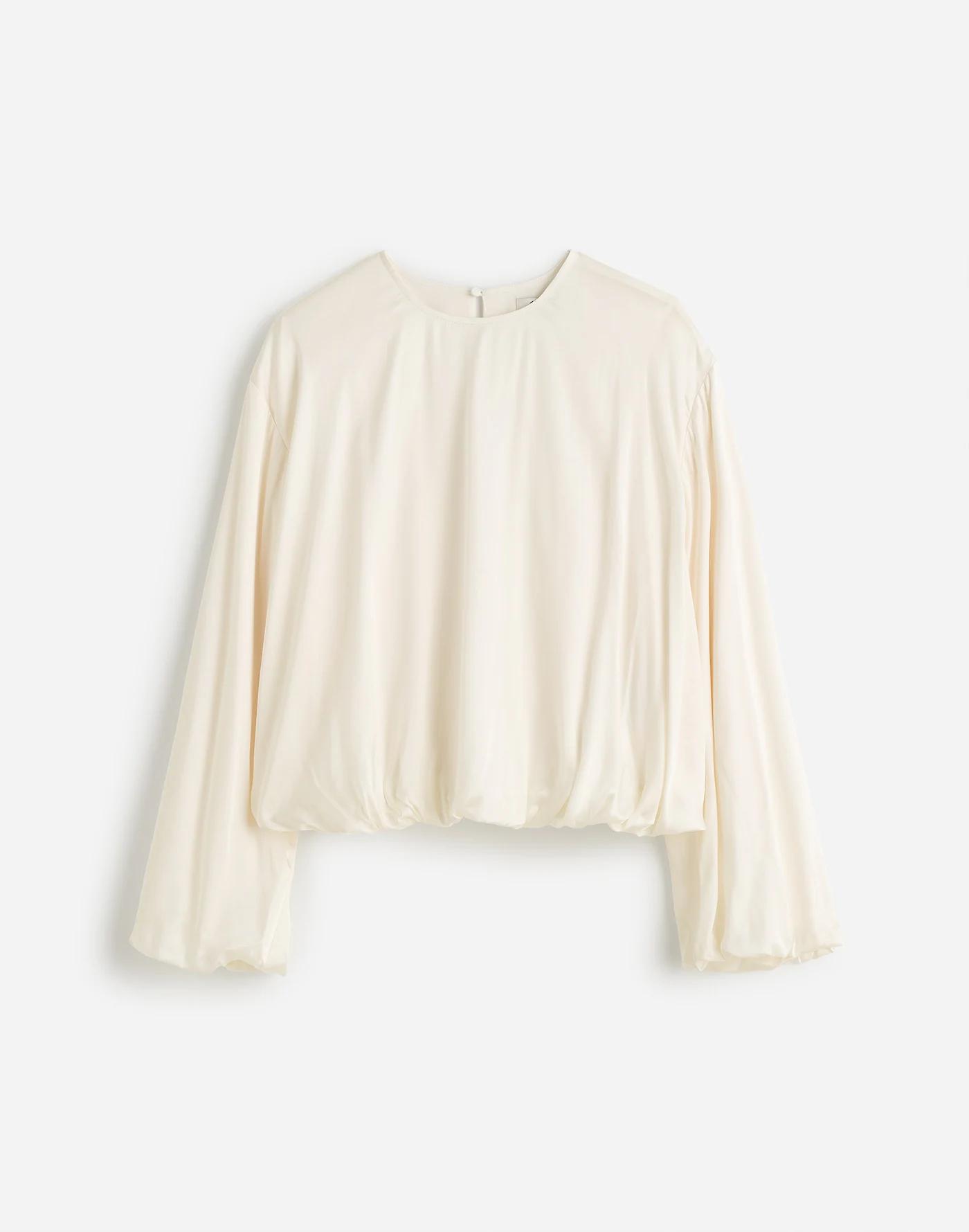 Long-Sleeve Bubble-Hem Top in Satin Product Image