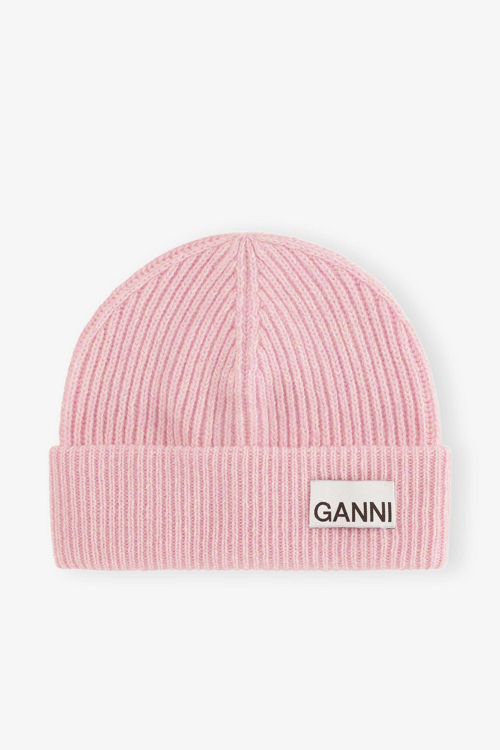 Light Pink Fitted Rib Knit Wool Beanie Product Image