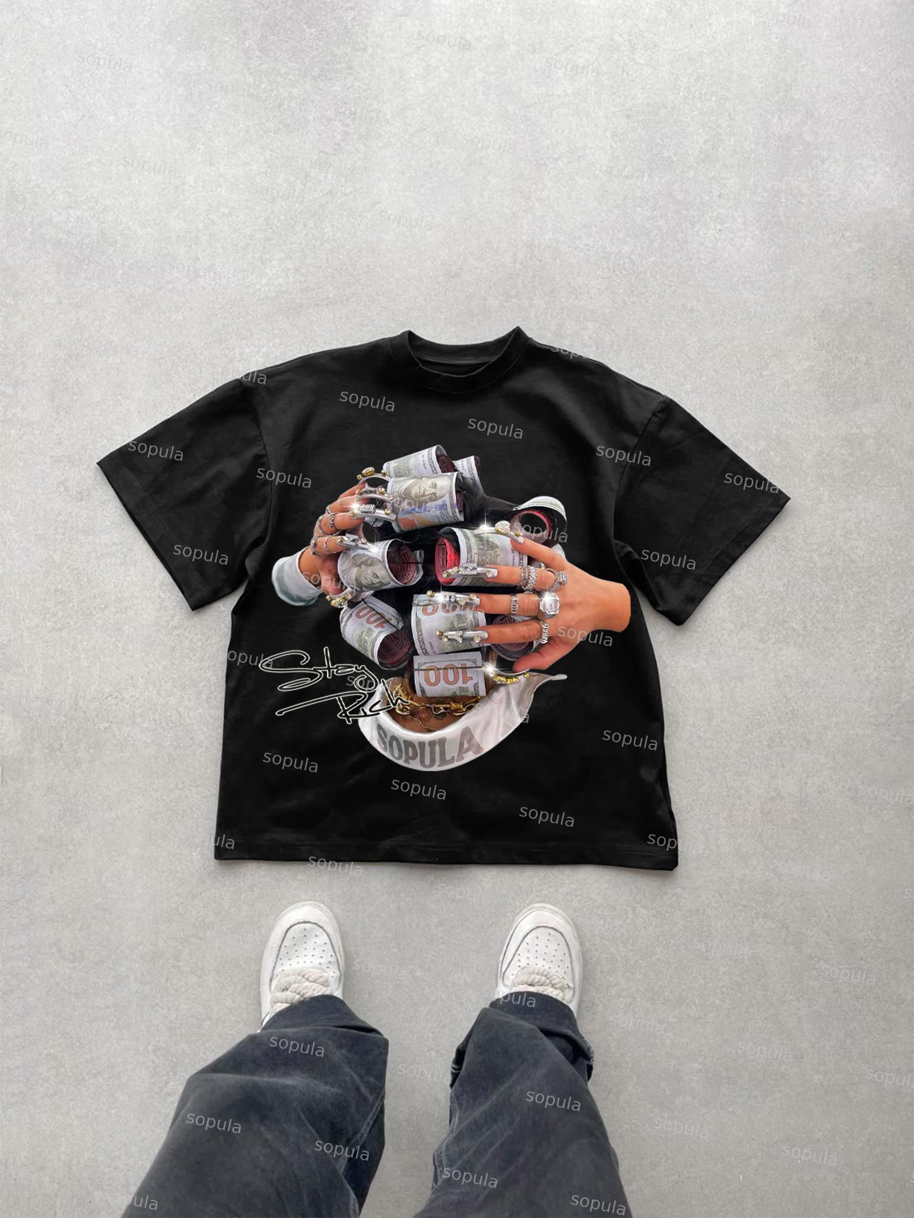 Stay Rich In Street Culture Portrait Graphic Cotton T-shirt Product Image