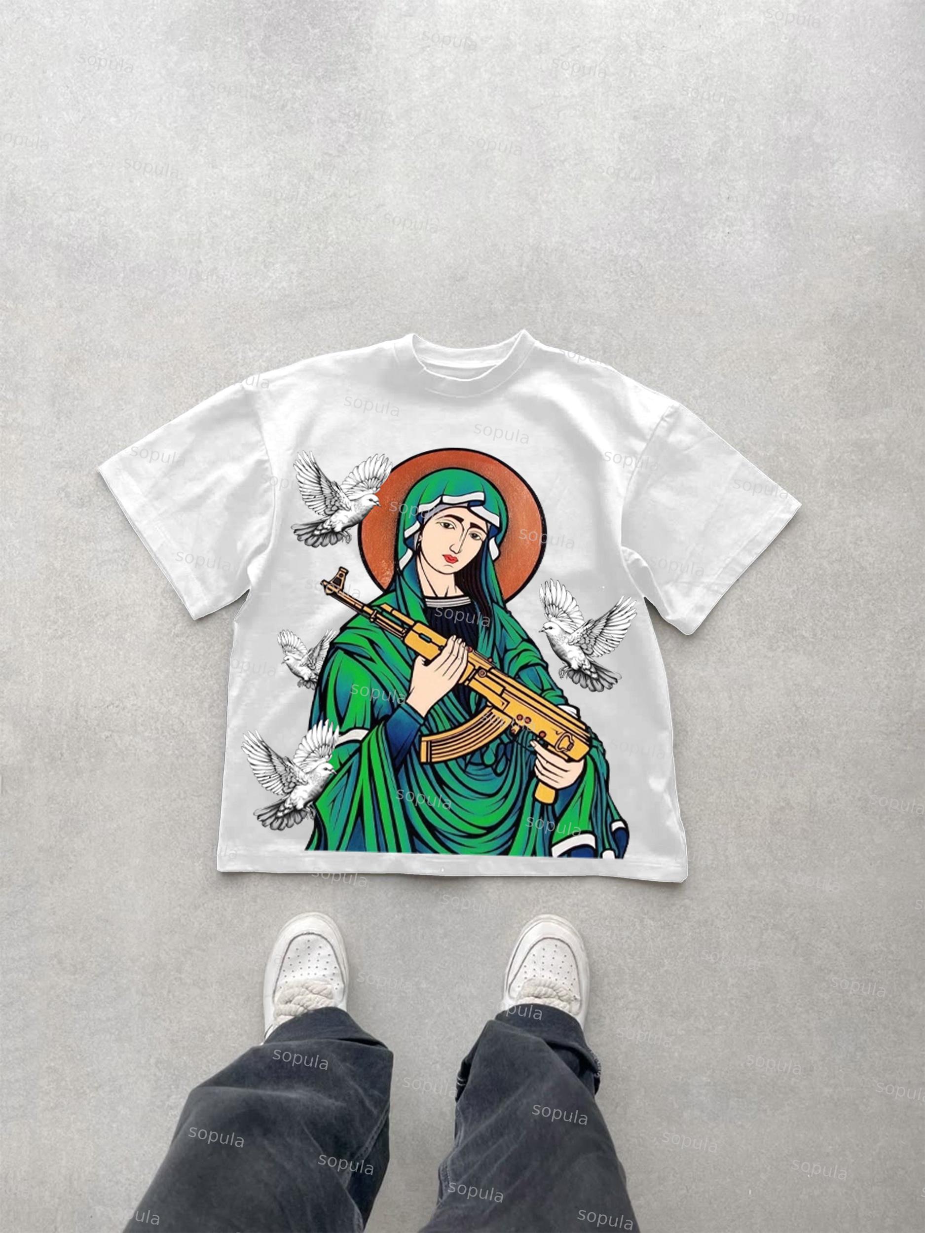 Graphic Of Our Lady Of Peace With Truth In Her Hands Cotton T-shirt Product Image