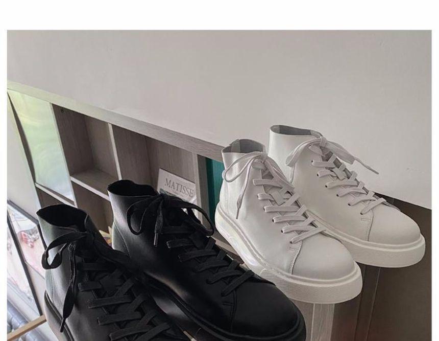 Faux Leather Lace-Up Platform Shoes Product Image