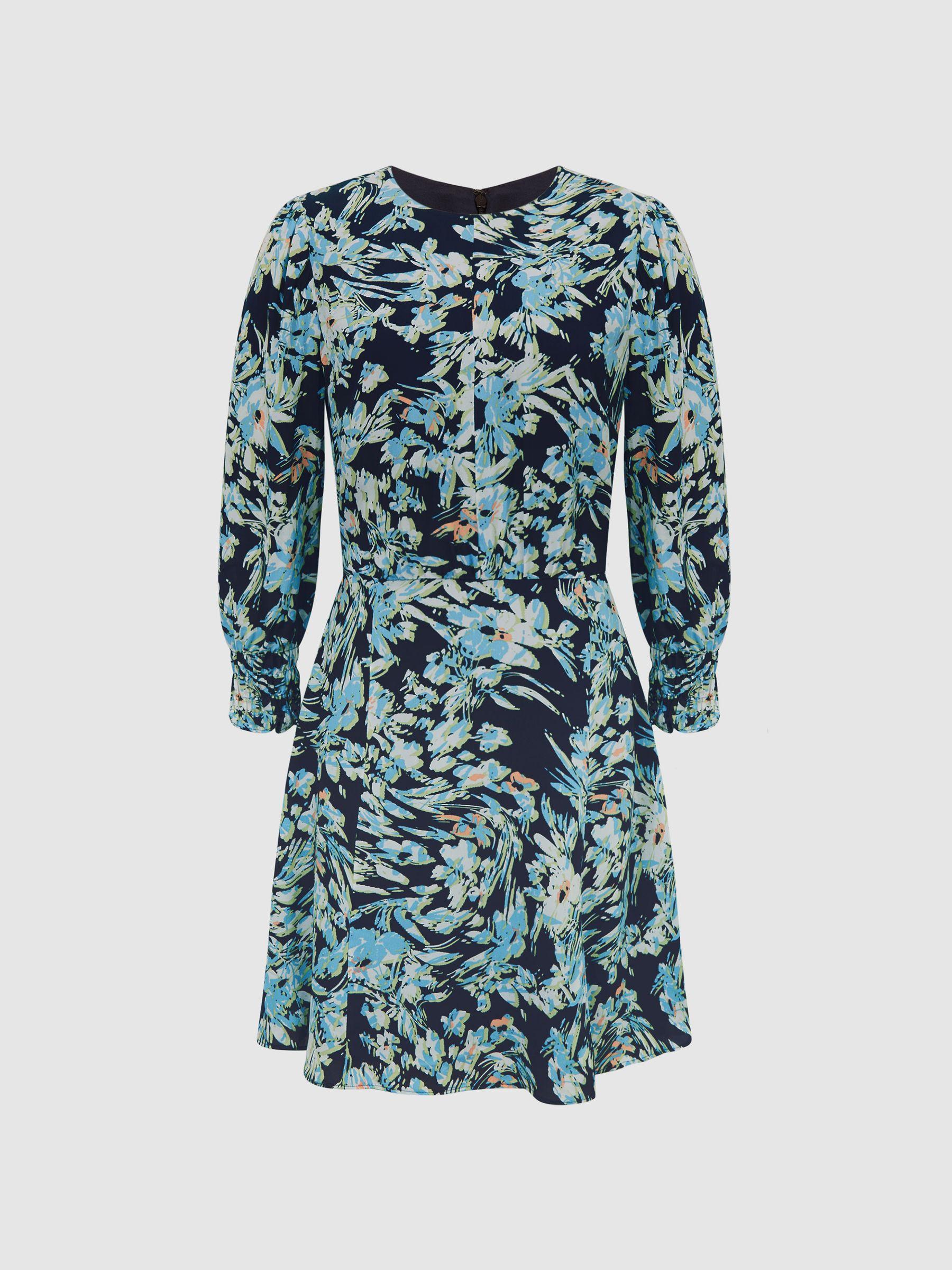 Floral Print Mini Dress in Navy/Blue Product Image