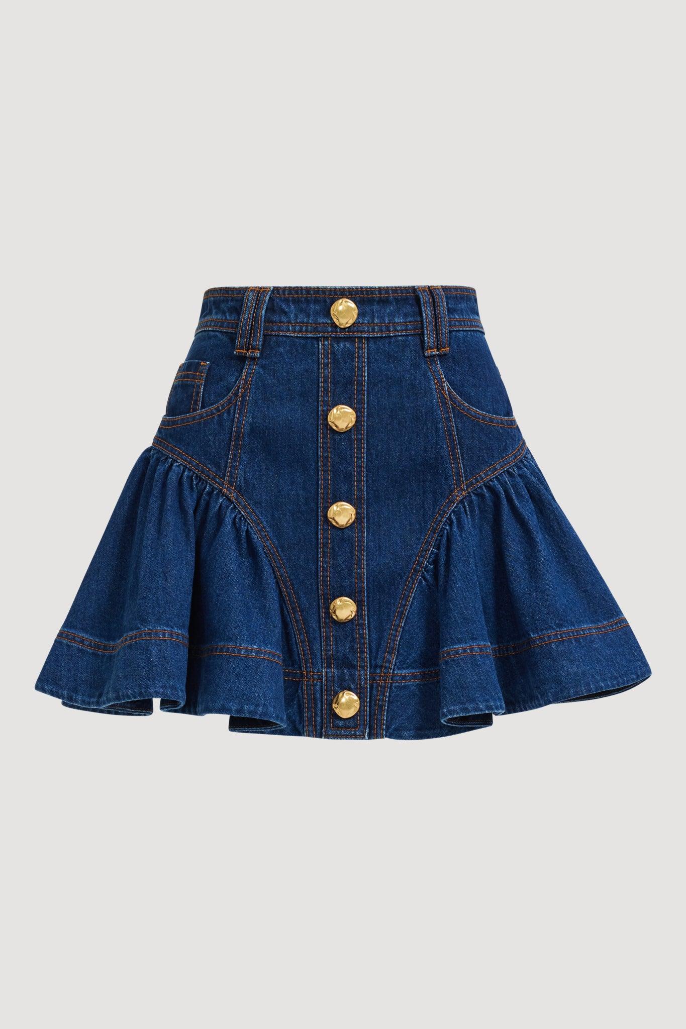 Elodi Denim Mini Skirt-DARK CLASSIC WASH / 4 Product Image