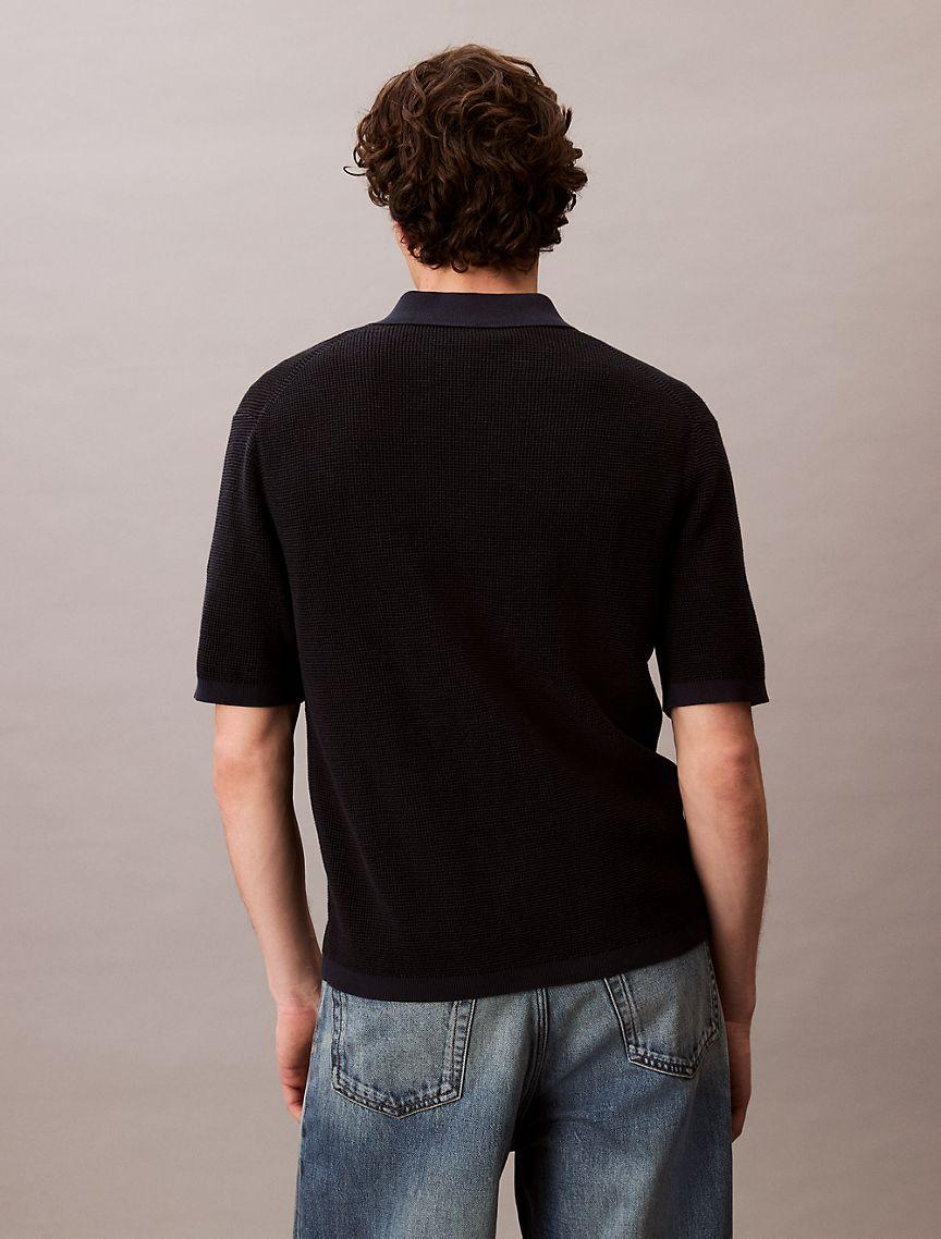 Smooth Cotton Waffle Sweater Polo Shirt Product Image