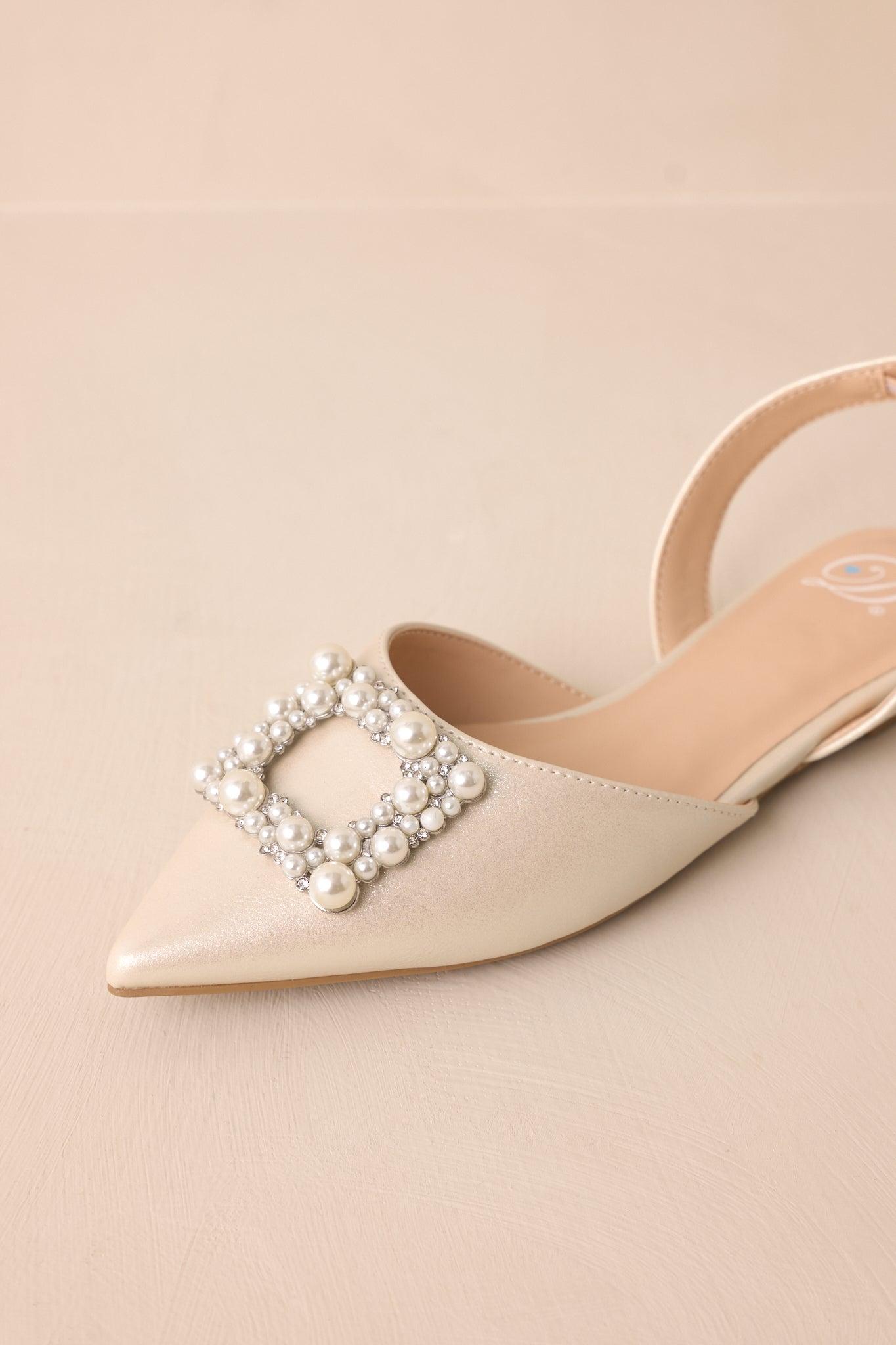 Setting New Goals Ivory Pearlescent Pointed Toe Slingback Flats Product Image