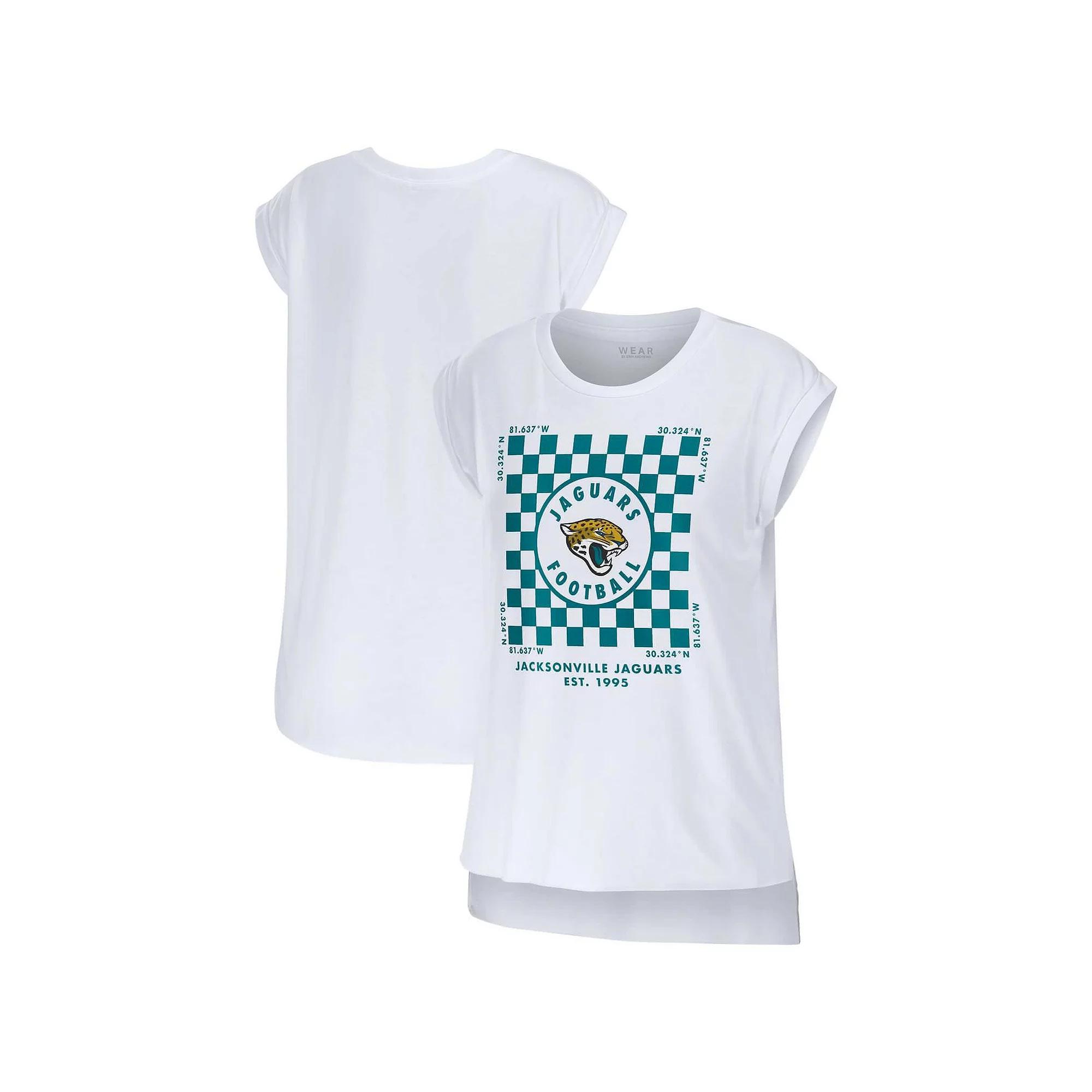 Women's WEAR by Erin Andrews White Jacksonville Jaguars Checker Muscle Tank Top,  Product Image