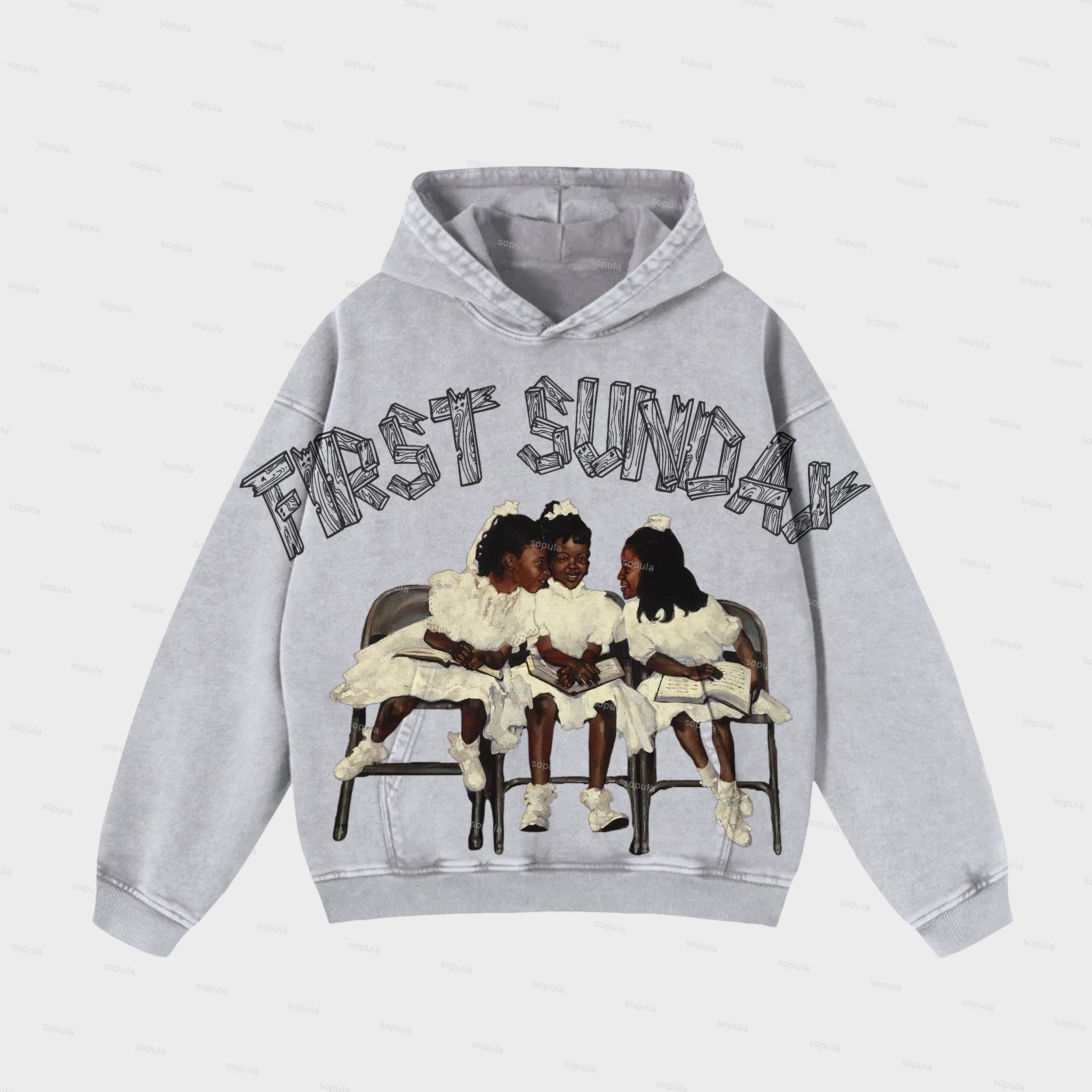 Vintage Angels Descend Graphic Acid Washed Oversized Hoodie Product Image