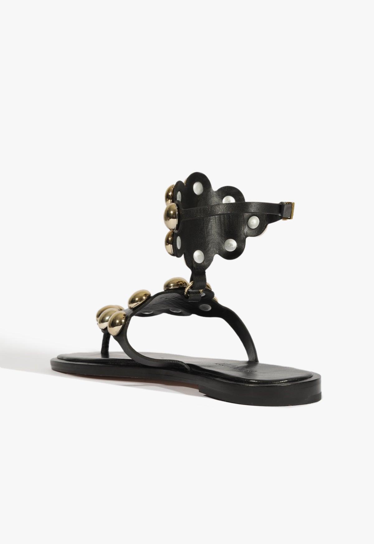 Mist Black Leather Flat Sandal Product Image