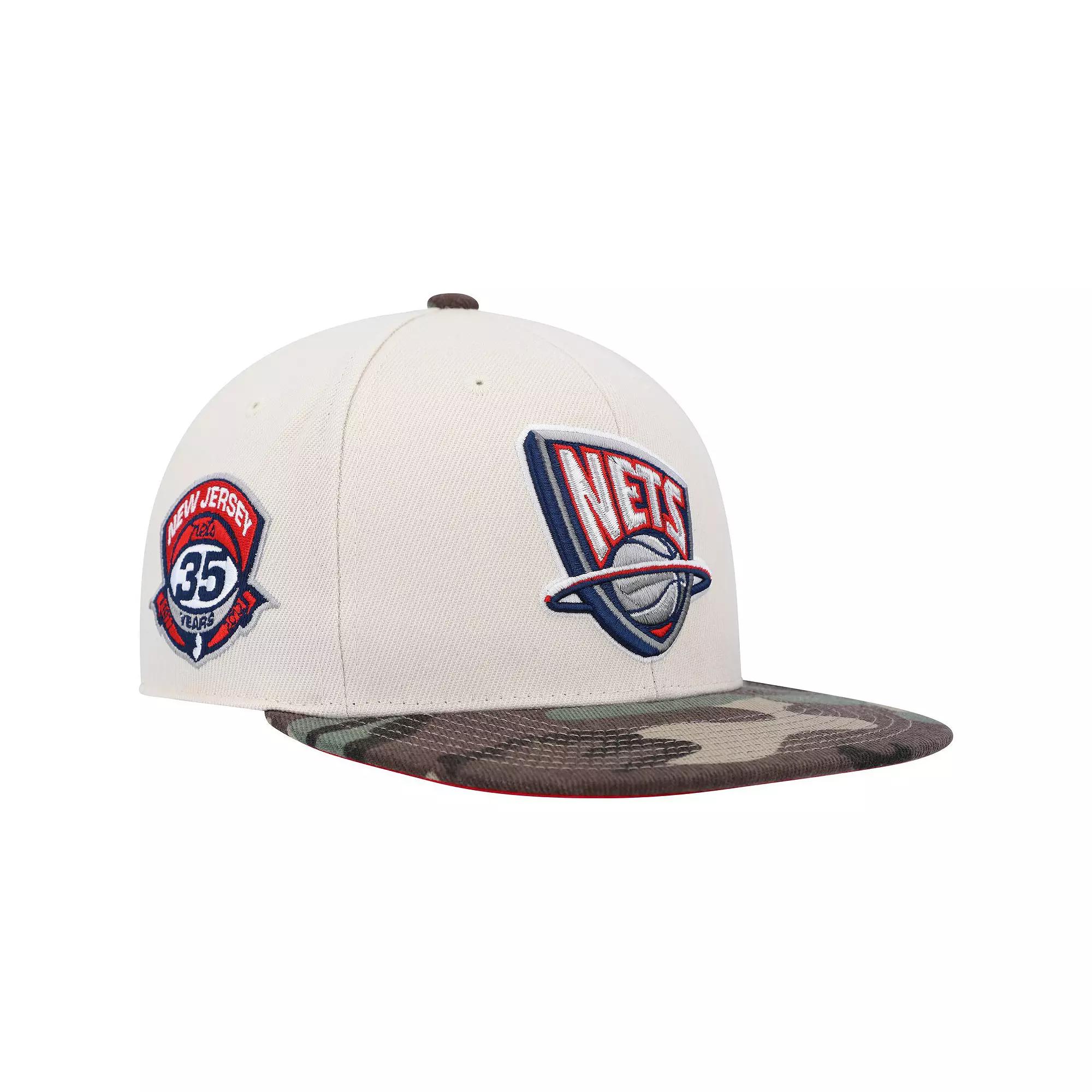Men's Mitchell & Ness Cream/Camo New Jersey Nets Hardwood Classics 35th Anniversary Off White Camo Fitted Hat,  Product Image