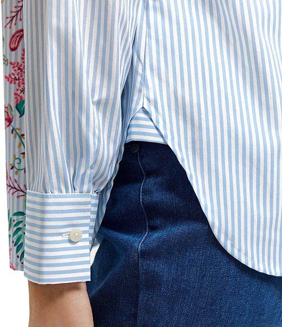 Foxcroft Meghan Cotton Floral Stripe Point Collar Long Sleeve Button Front Shirt Product Image