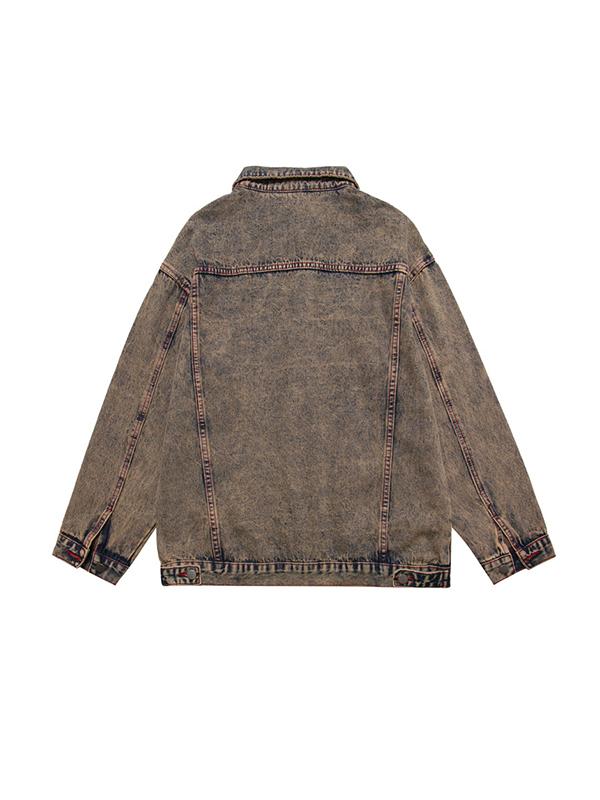 Men's Denim Distressed Red Stitch Design Jacket Product Image