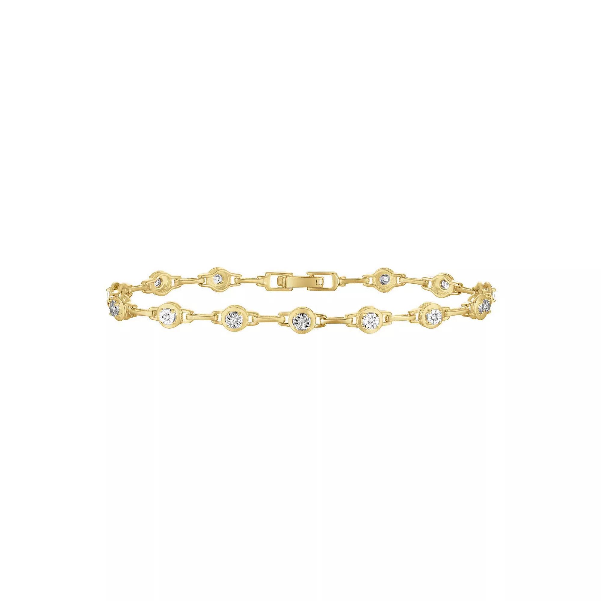 14k Gold Over Silver 1/8 Carat T.W. Diamond Bracelet, Women's, Size: 7.25", Gold Tone Product Image