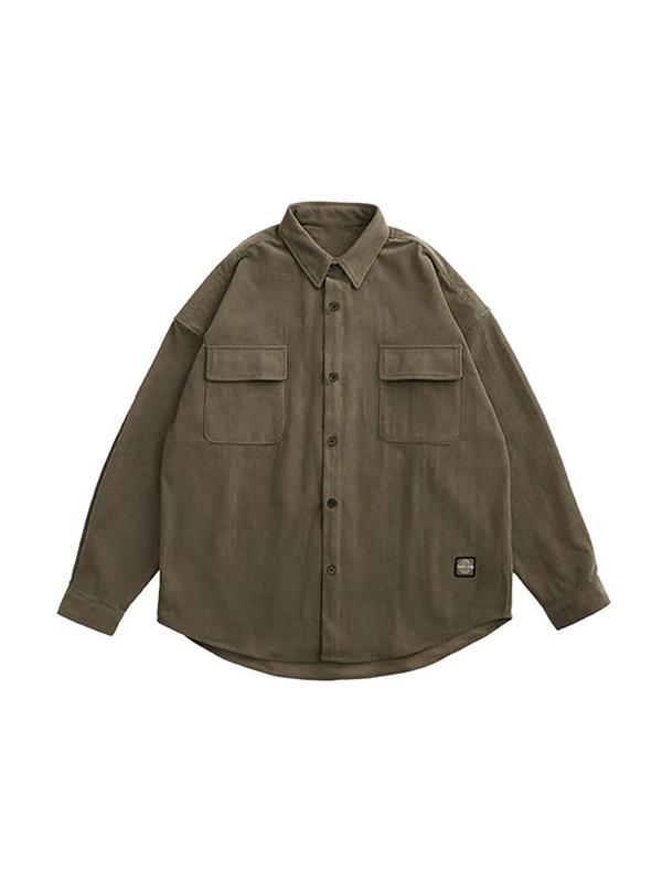 Men's Vintage Corduroy Solid Long Sleeve Blouse Product Image