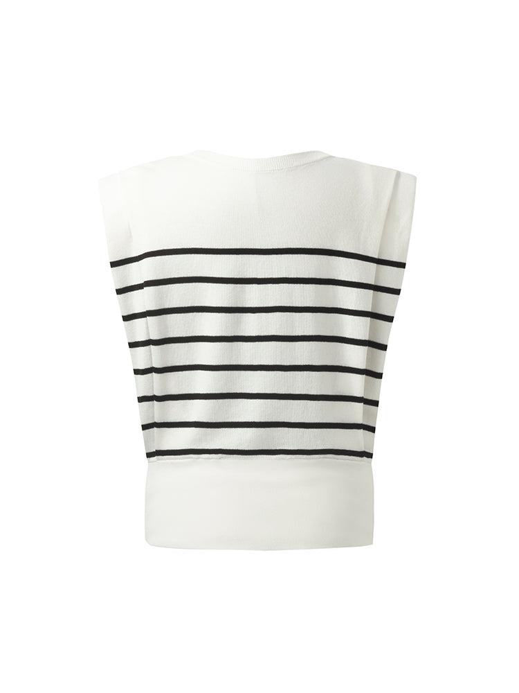 Striped Knitted Women Tank Top With Shoulder Pads Product Image
