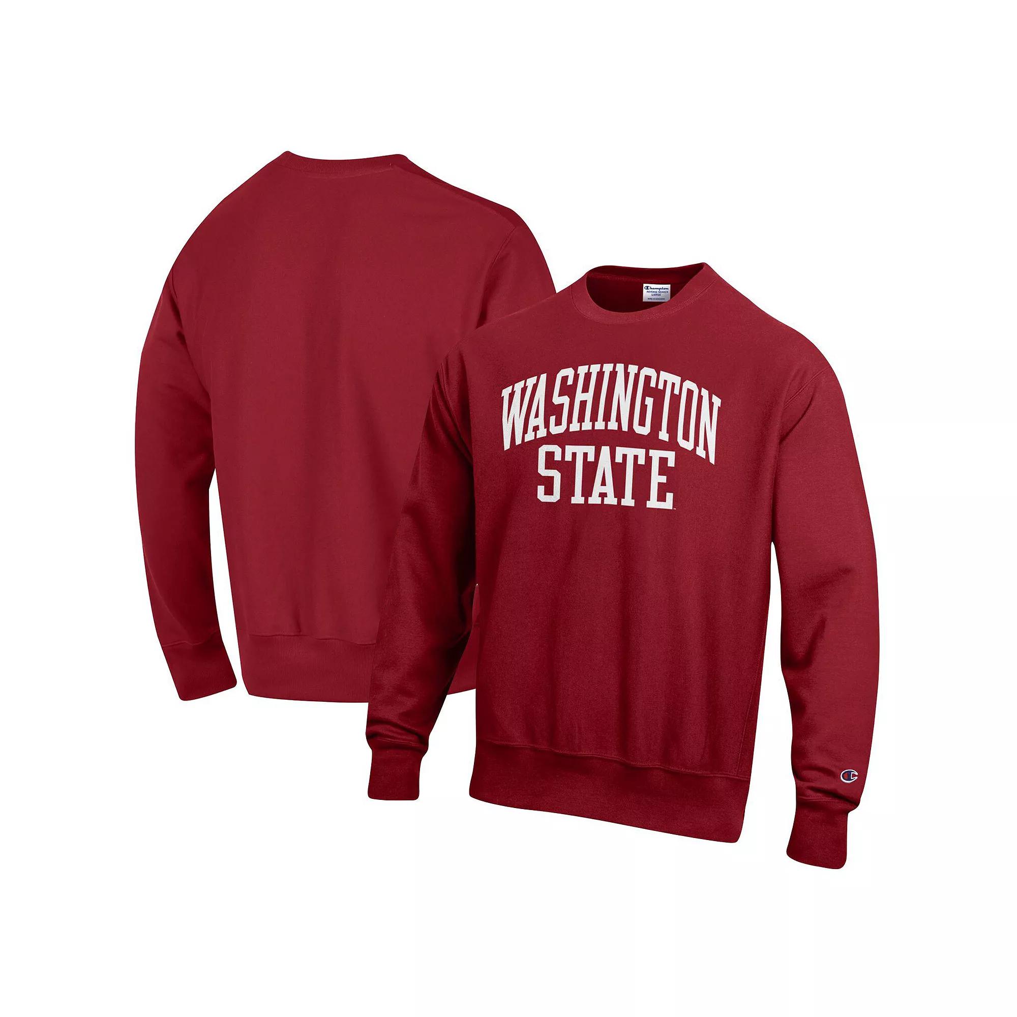Men's Champion Crimson Washington State Cougars Arch Reverse Weave Pullover Sweatshirt,  Product Image