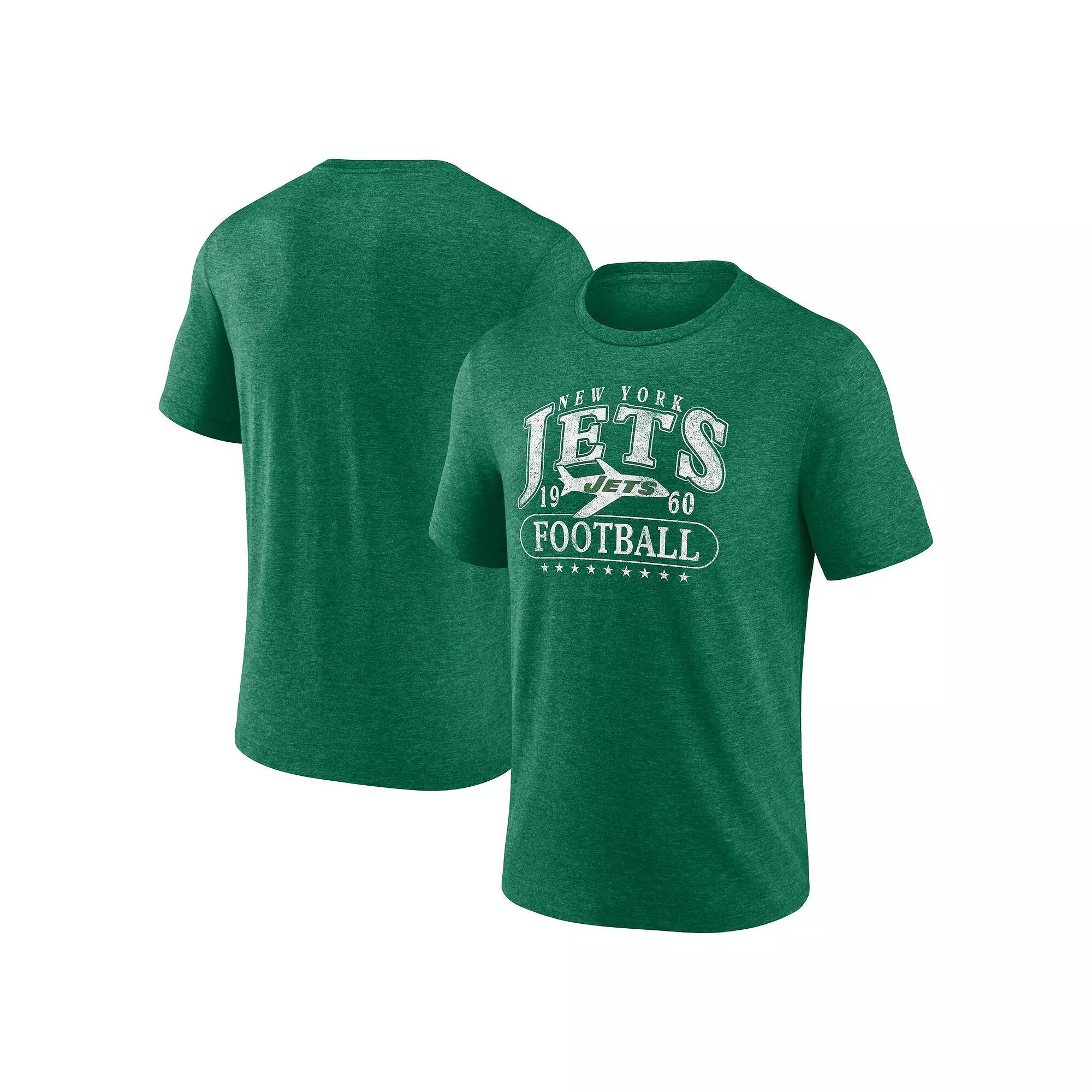 Men's Fanatics Heather Green New York Jets Official Retro Tri-Blend T-Shirt,  Product Image