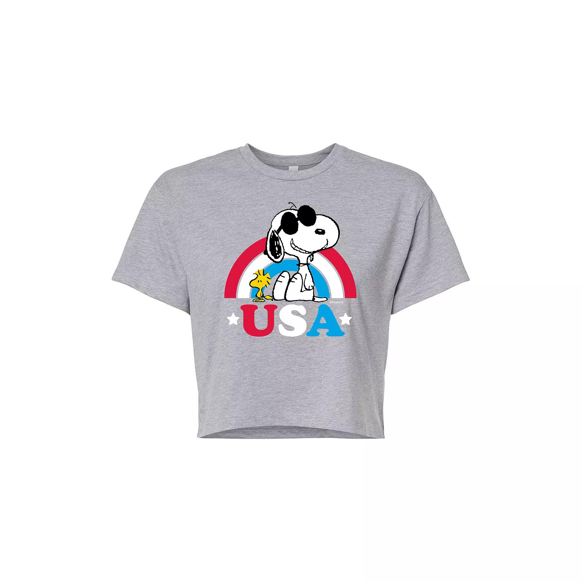 Juniors' Peanuts USA Rainbow Cropped Tee, Girl's,  Product Image