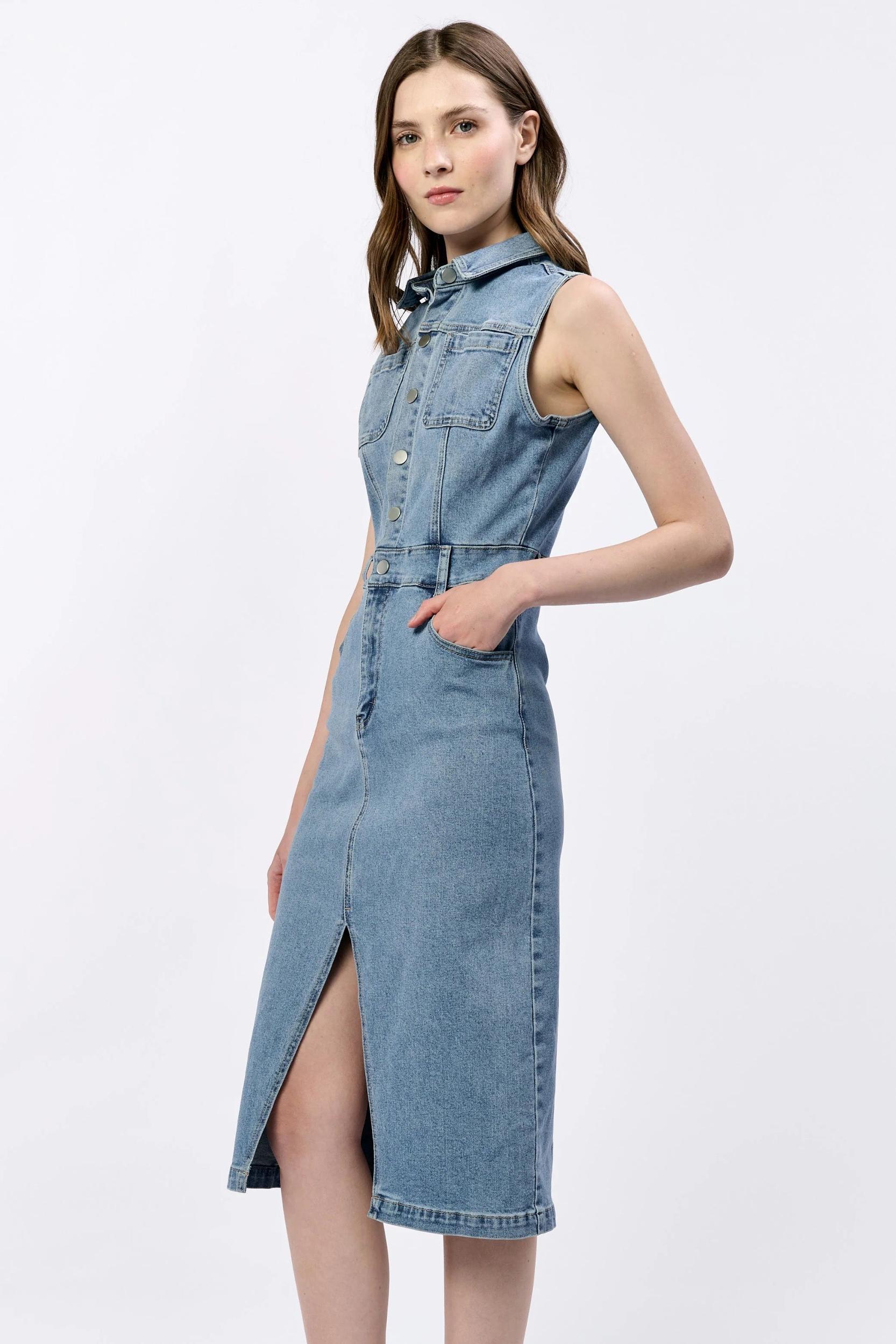 Trish Sleeveless Fitted Denim Dress Product Image