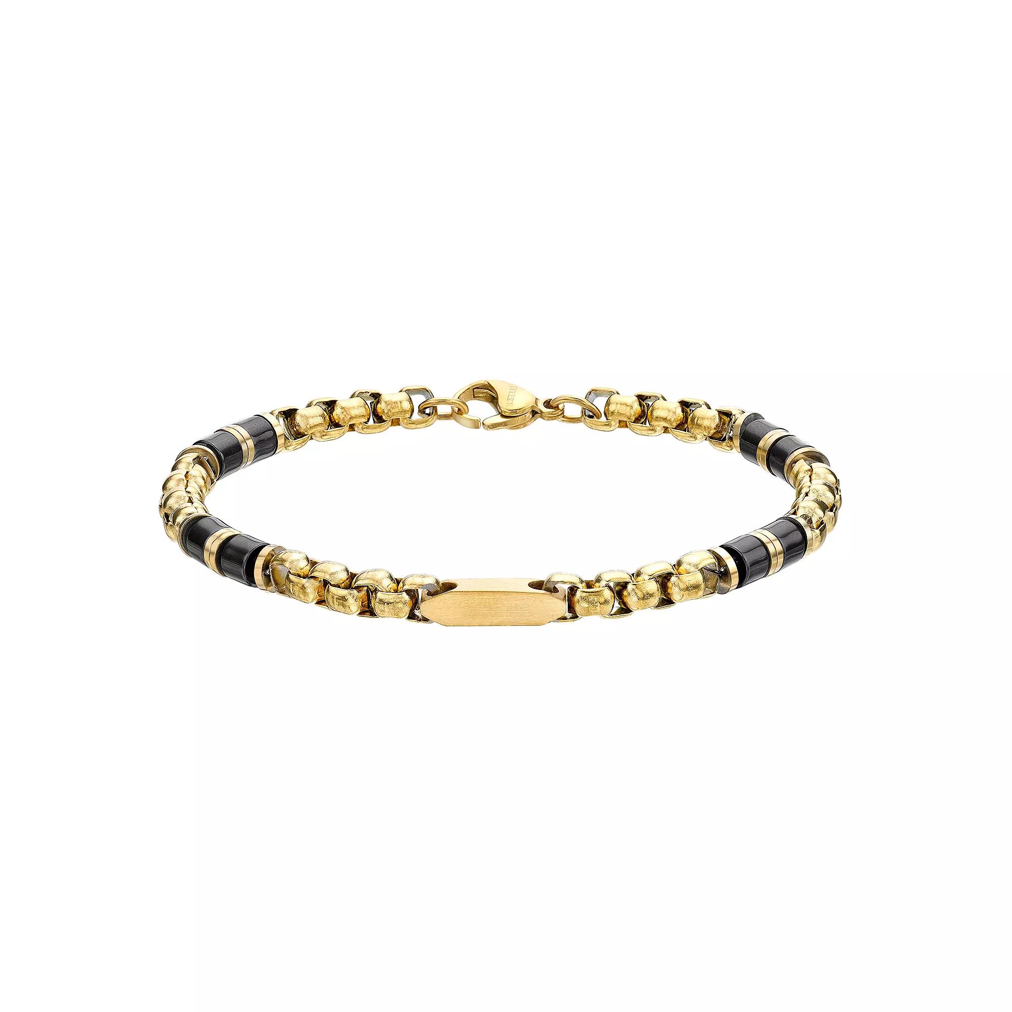 LYNX Stainless Steel & Ceramic Gold Tone Ion-Plated Men's Chain Bracelet, Size: 8.5", Two Tone Product Image