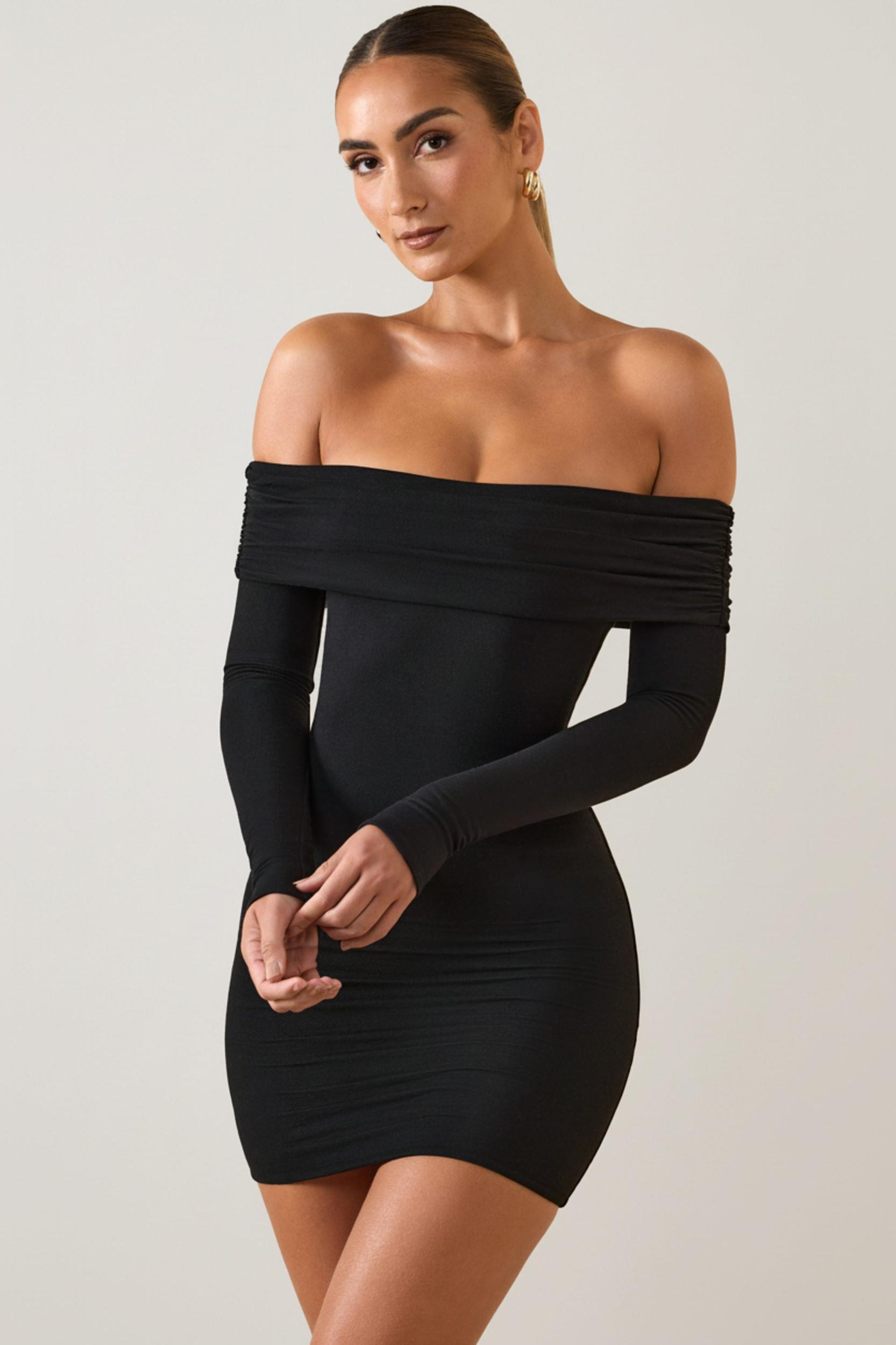 Modal Off-Shoulder Mini Dress in Black Product Image