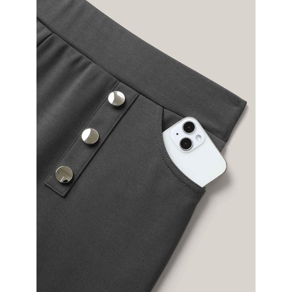 Plus Size Button No-Waist Gap Pull On Pants Women DimGray At the Office Bootcut Mid Rise Work Pants BloomChic 14-16/1X Product Image