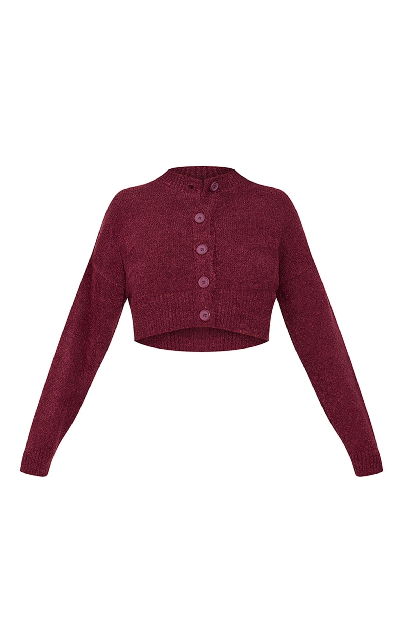 Petite Burgundy Knitted Button Up Cardigan Product Image