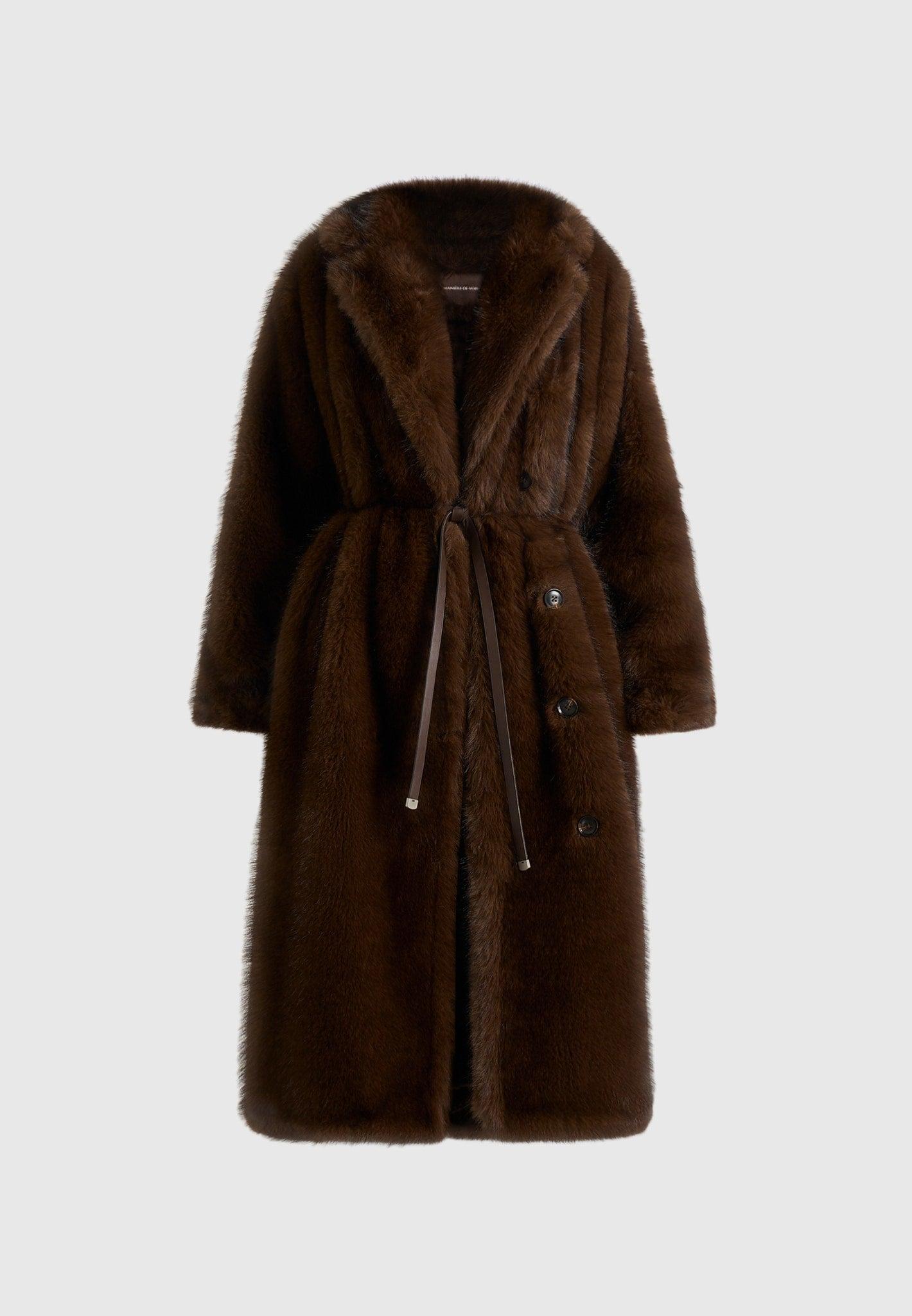 Bria - Oversized Fur Coat With Leather Belt - Brown Female Product Image