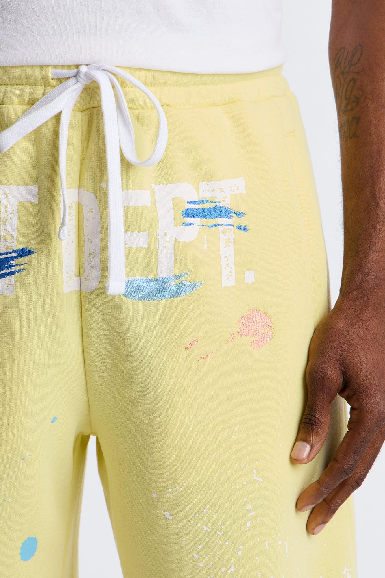 Relaxed Painted Gallery Embroidered Sweatshort - Butter Yellow Male Product Image