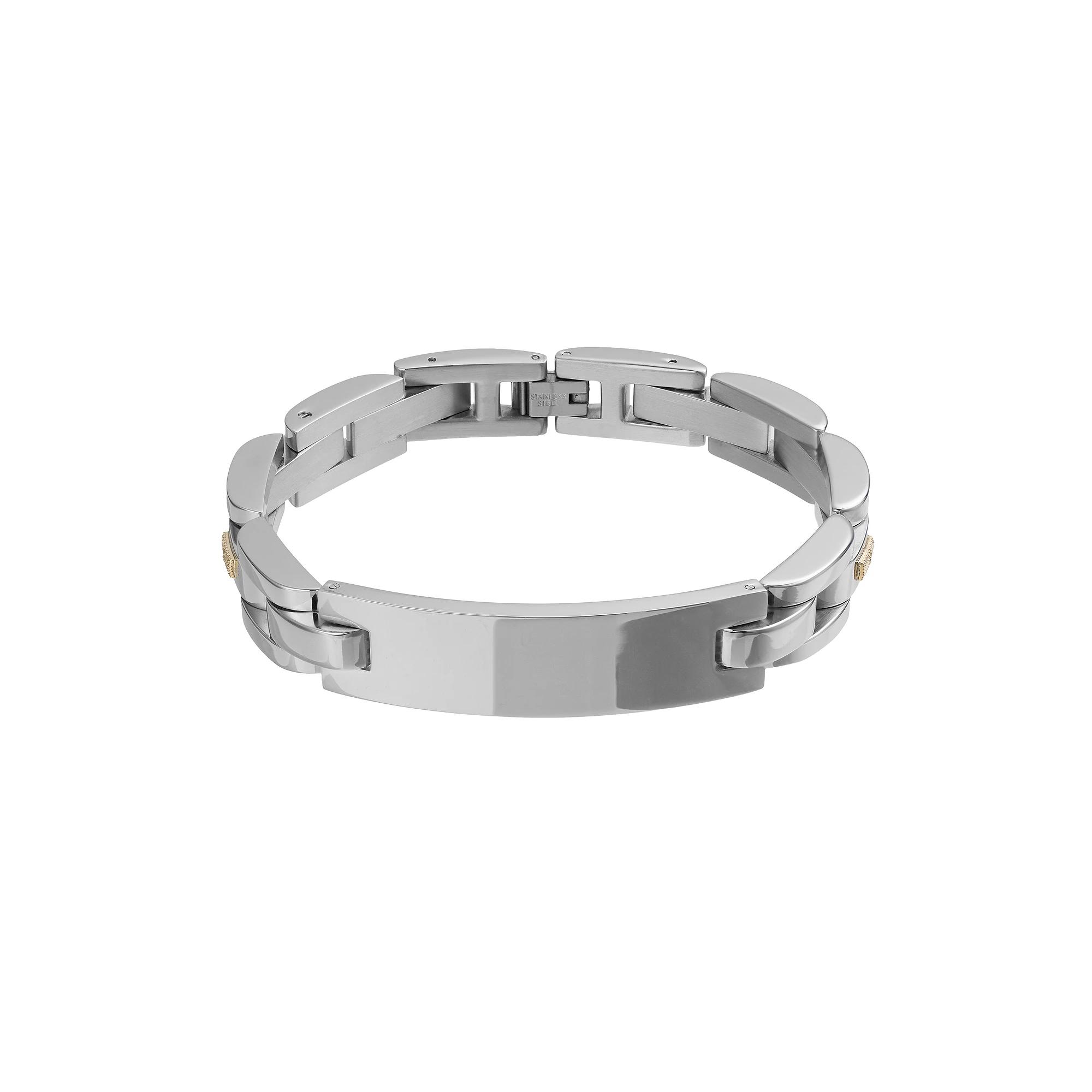 Men's Kristen Kesho Stainless Steel 14k Solid Gold Bar & Diamond Accent ID Bracelet, Size: 8.75 Product Image