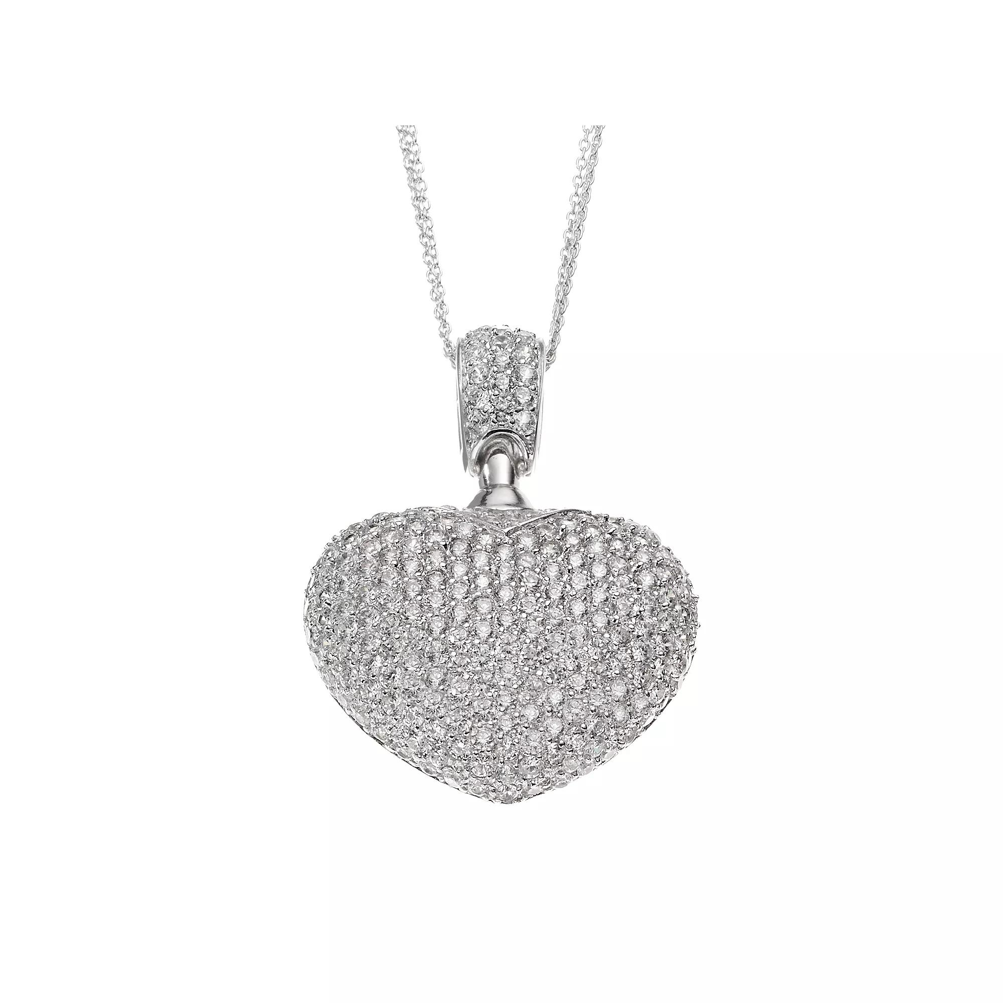 Sophie Miller Cubic Zirconia Sterling Silver Openwork Heart Pendant Necklace, Womens White Product Image