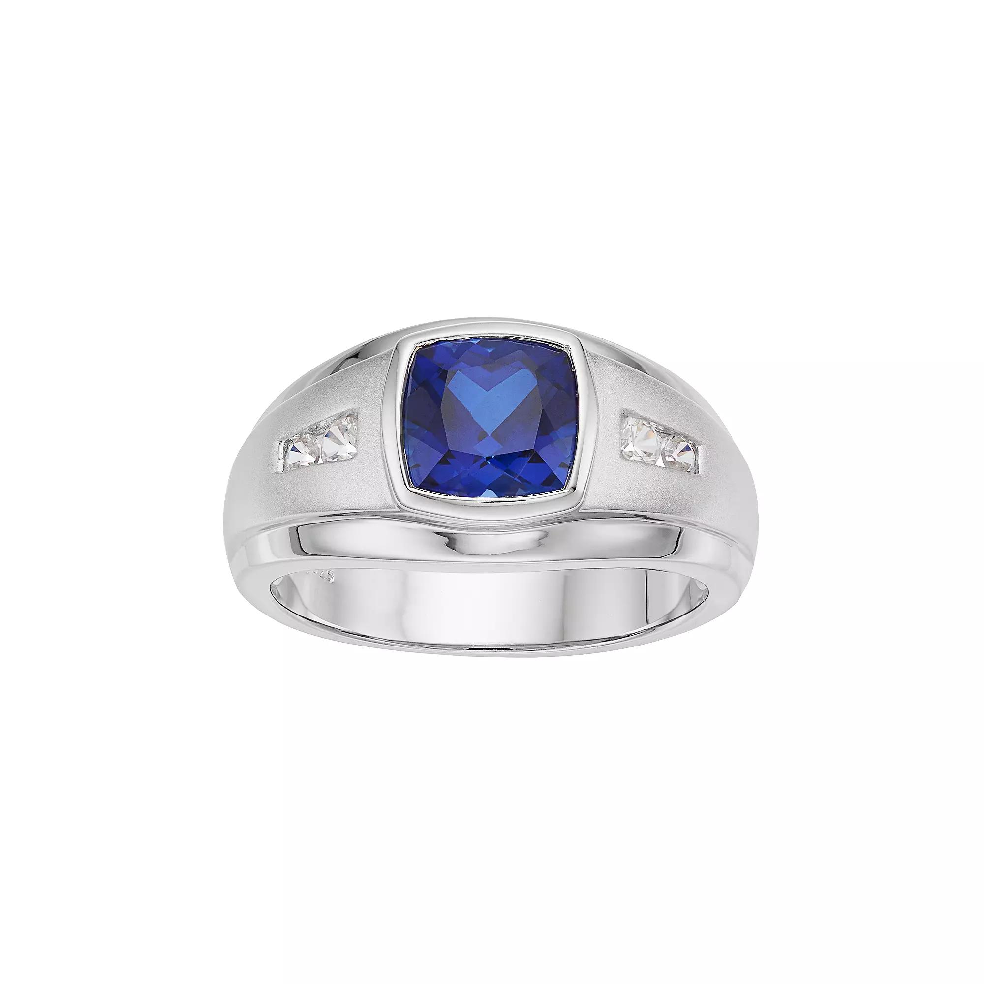 Men's Sterling Silver Lab-Created Blue & White Sapphire Ring, Size: 11 Product Image