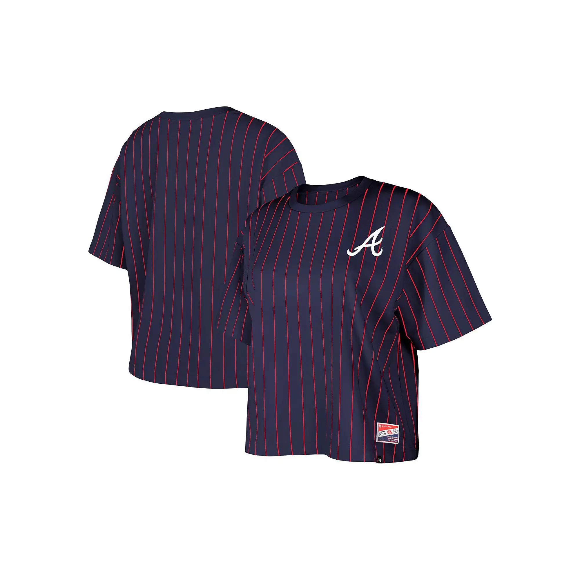 Women's New Era Navy Atlanta Braves Boxy Pinstripe T-Shirt, Size: Large, Blue Product Image