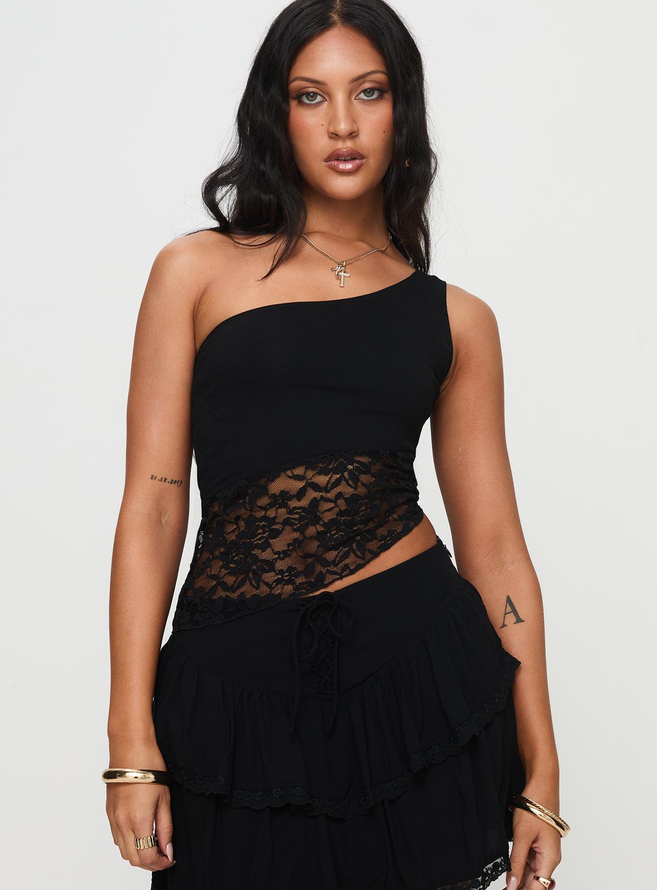 Damarie One Shoulder Top Black Product Image