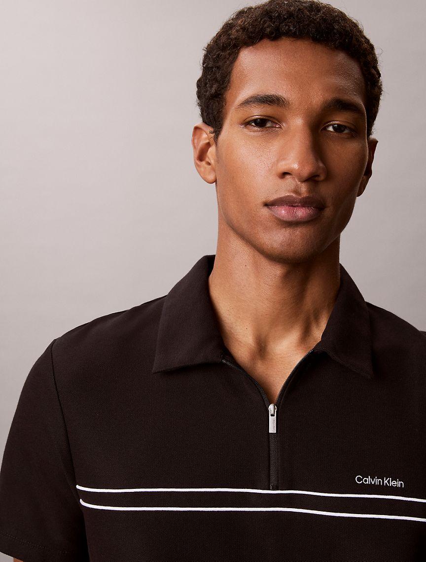 Contrast Piping Quarter Zip Polo Shirt  Product Image