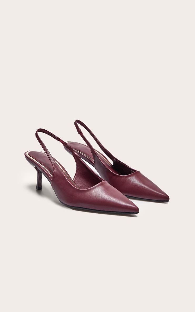 Burgundy Pu Point Toe Sling Back Mid Heeled Courts Product Image