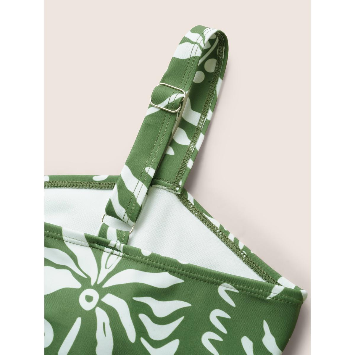 Plus Size Boho Print Crossover High Rise Swim Dress Women's Swimwear Moss Beach Bodycon Round Neck High stretch Curve Swim Dresses BloomChic 22-24/3X Product Image