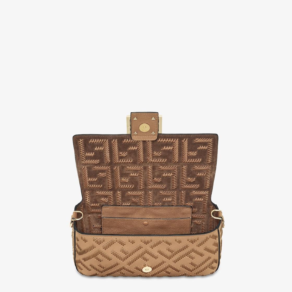 BaguetteCappuccino-colored leather bag with FF interlacing Product Image