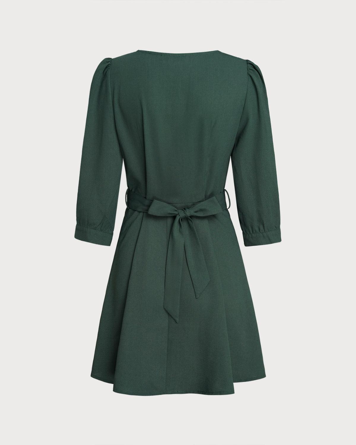 Green Wrap A-Line Mini Dress Product Image
