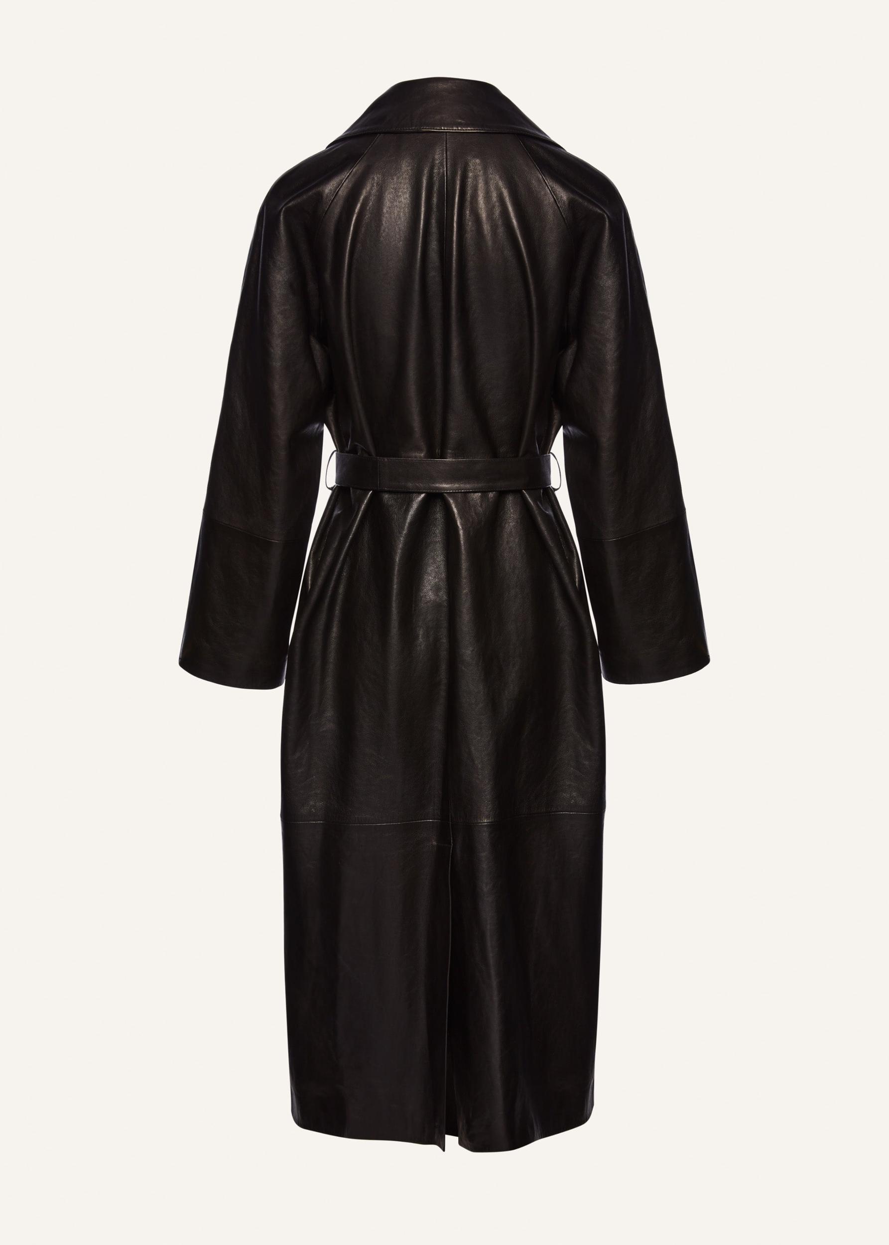Belted leather wrap coat in black Product Image