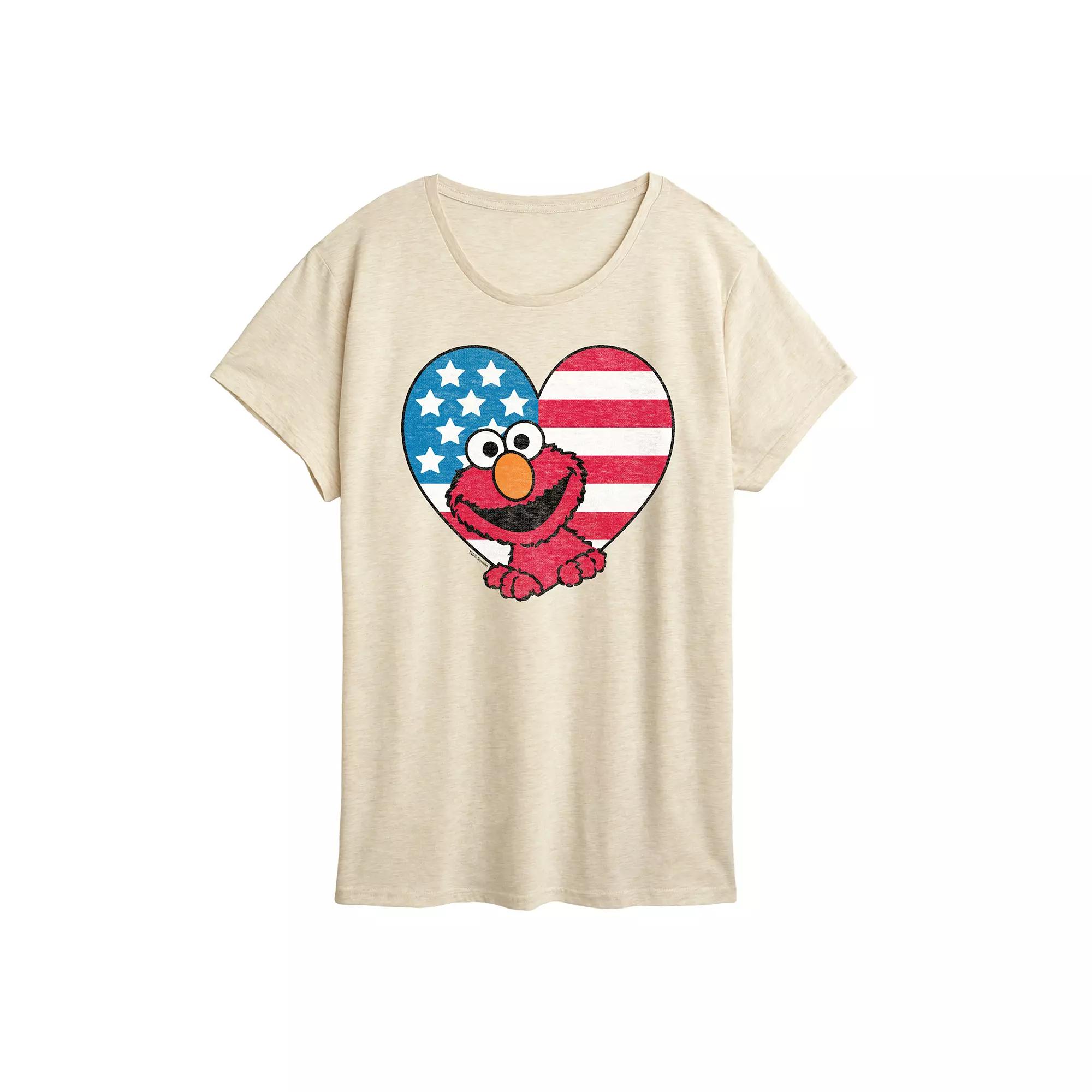 Women's Sesame Street Elmo Flag Heart Graphic Tee,  Product Image