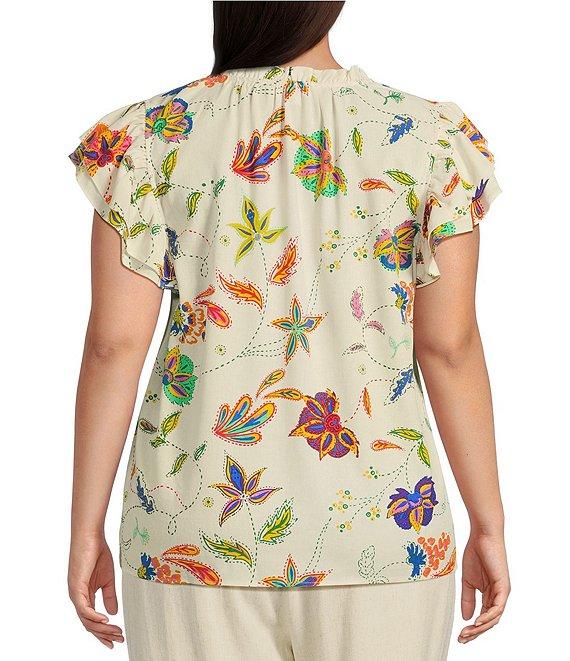 Sugarlips Plus Floral/Paisley Printed Flutter-Sleeve Woven Top Product Image