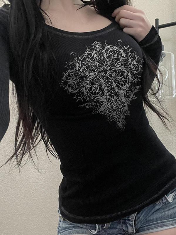 Dark Graphic Print Long Sleeves Tee Product Image