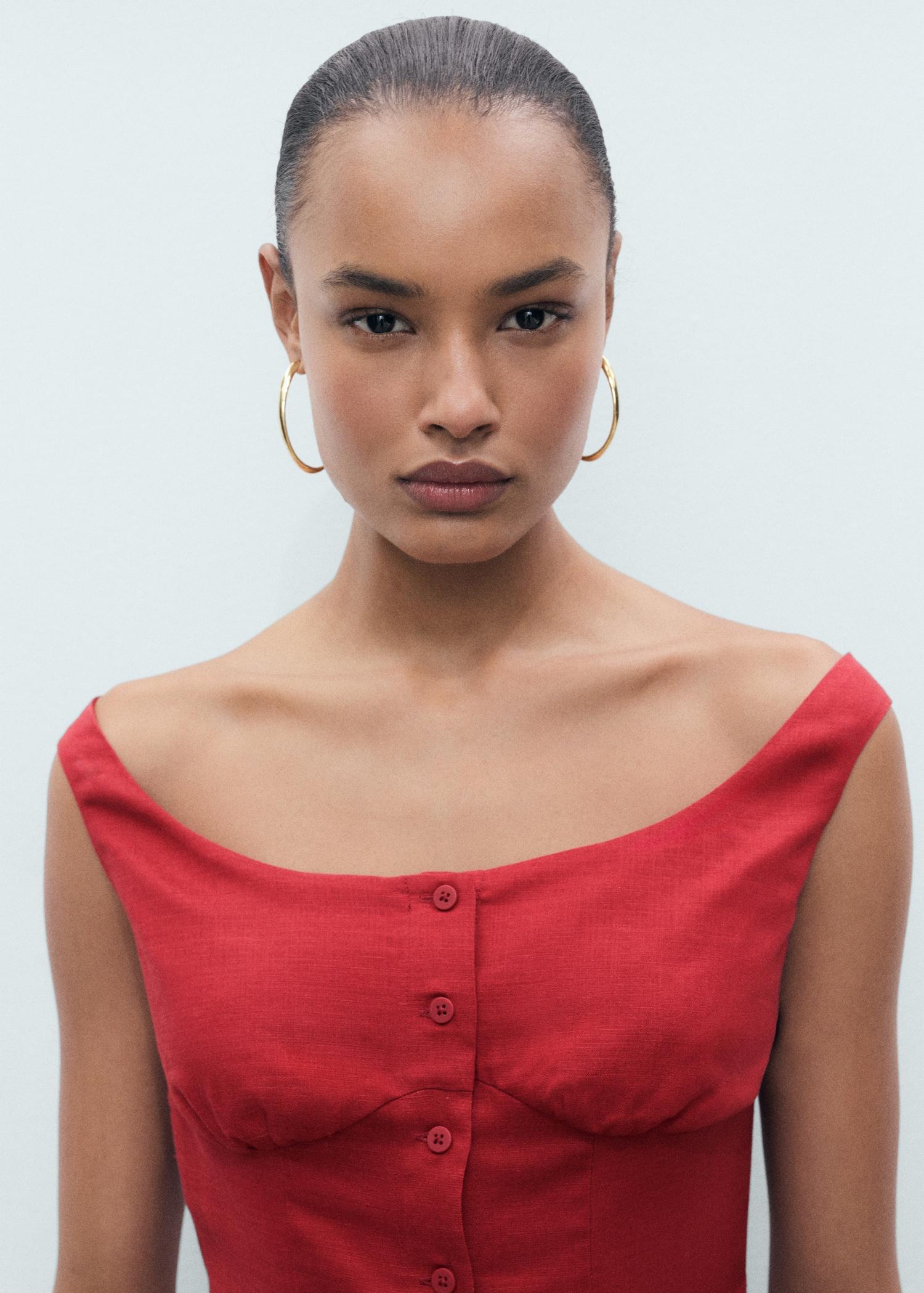 Linen-blend dress with buttons - Women | MANGO USA Product Image