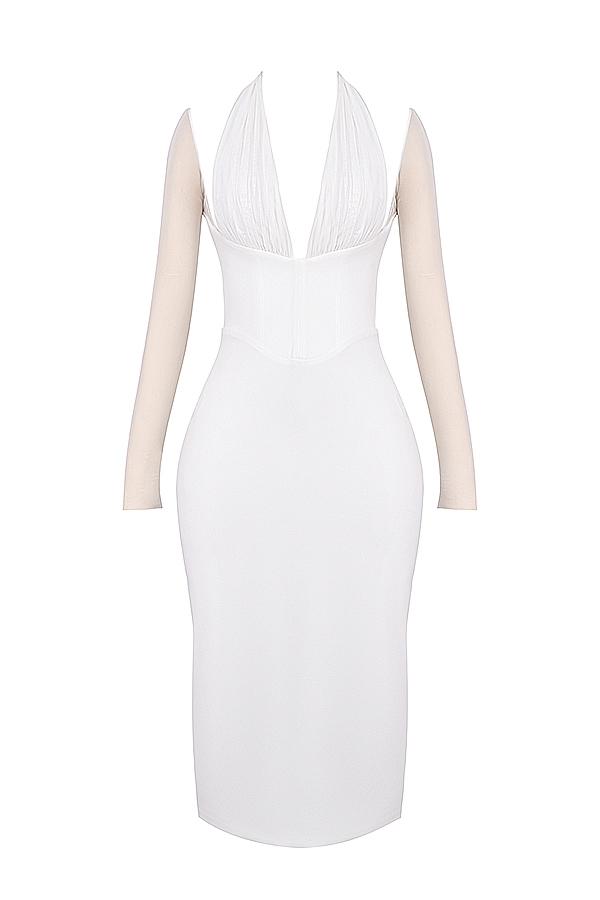 Yasmin  white plunge midi dress - sale Product Image