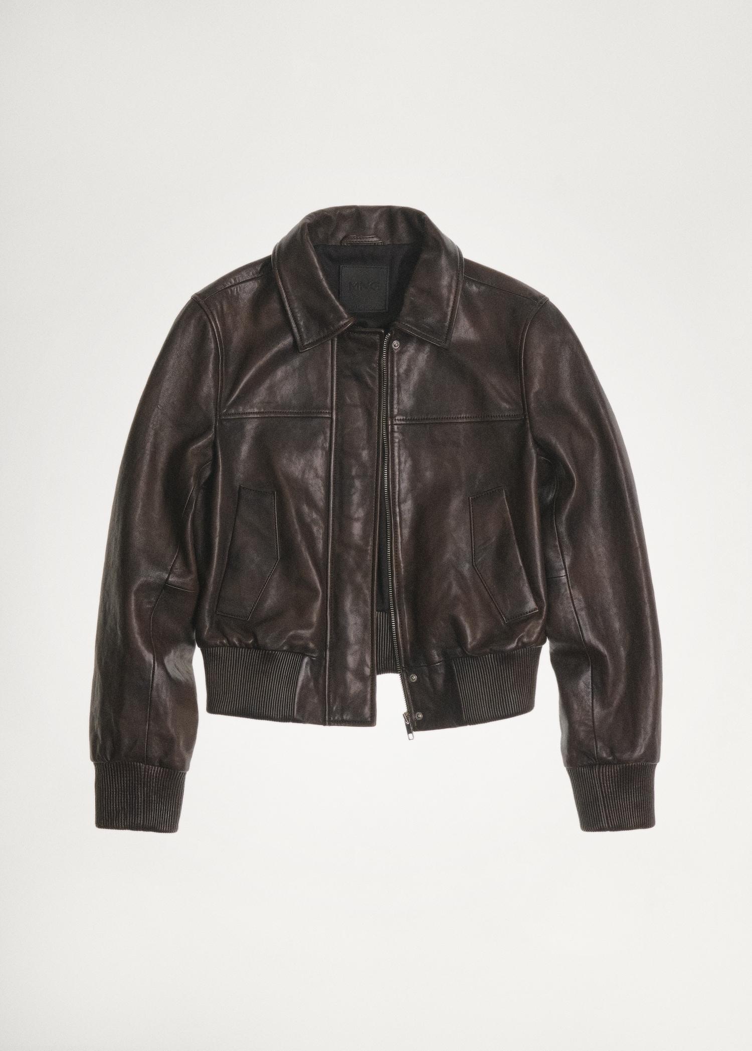 Leather bomber jacket - Women | MANGO USA Product Image